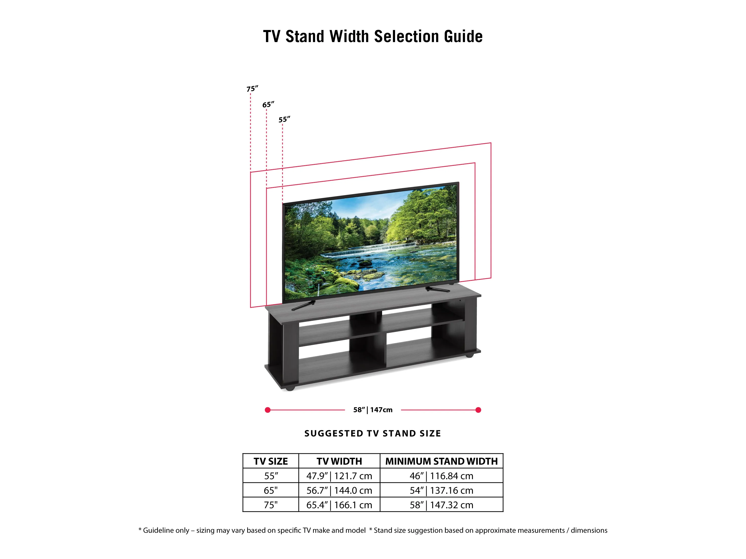 Black Wood TV Stand, TVs up to 75"