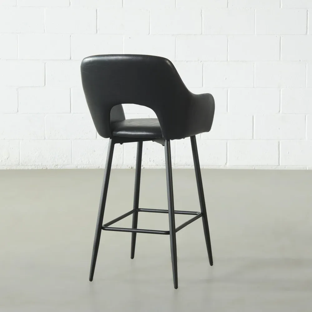 BROADWAY - Black Leather Counter Stool