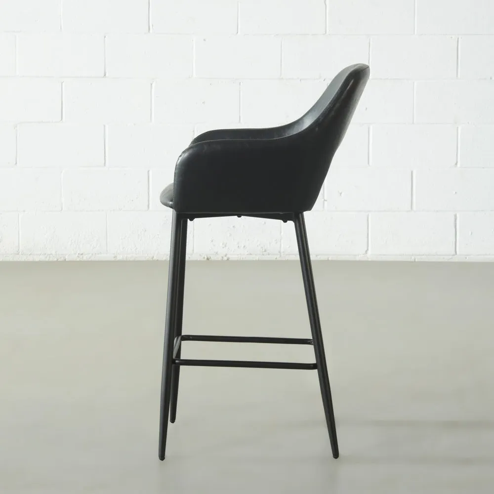 BROADWAY - Black Leather Counter Stool