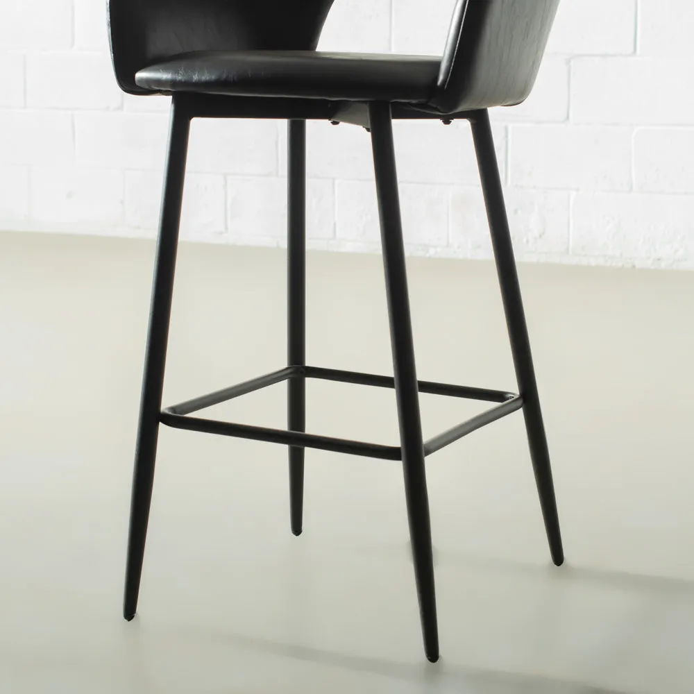 BROADWAY - Black Leather Counter Stool