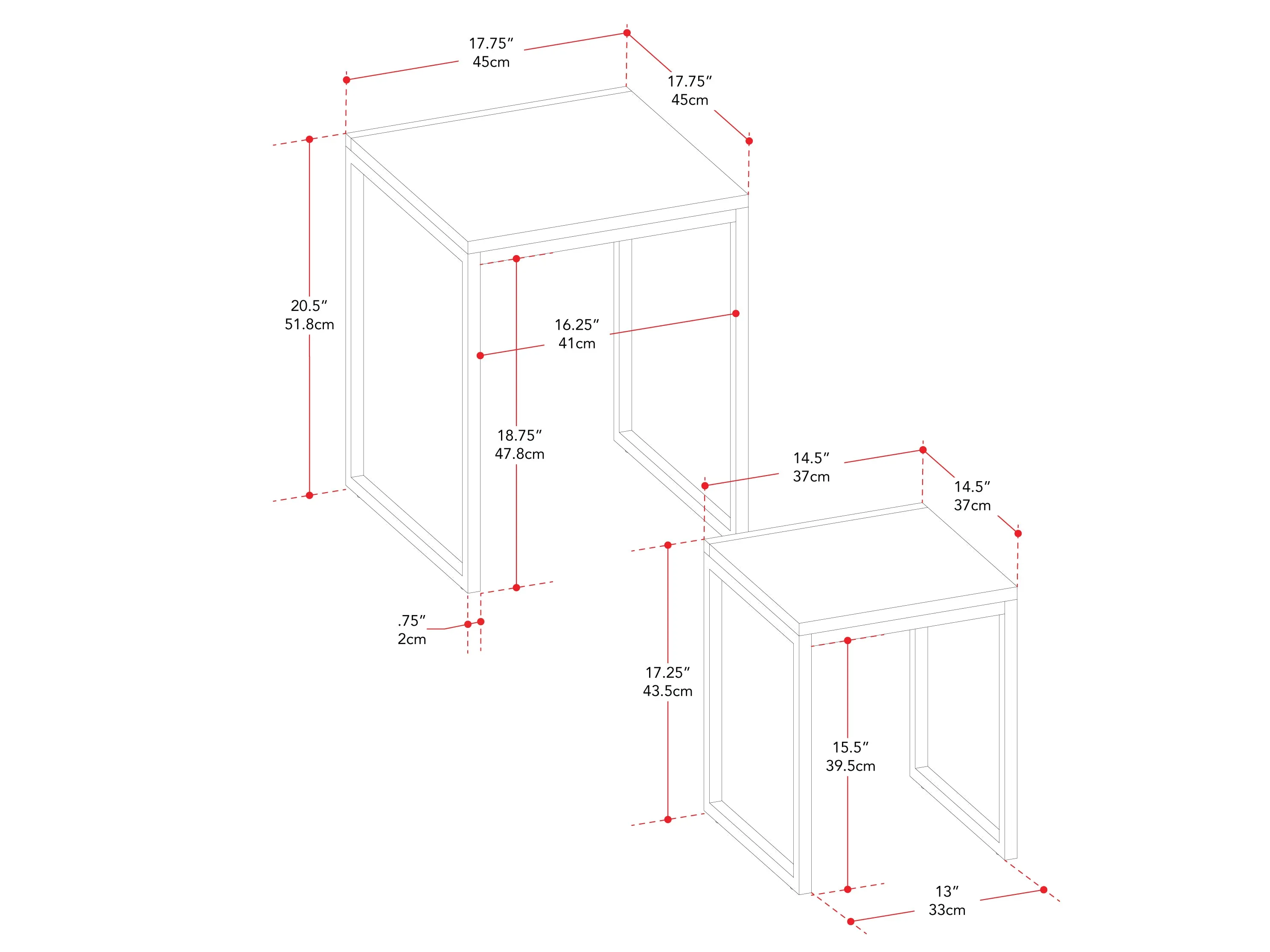 Brown Wood Square Nesting Side Tables