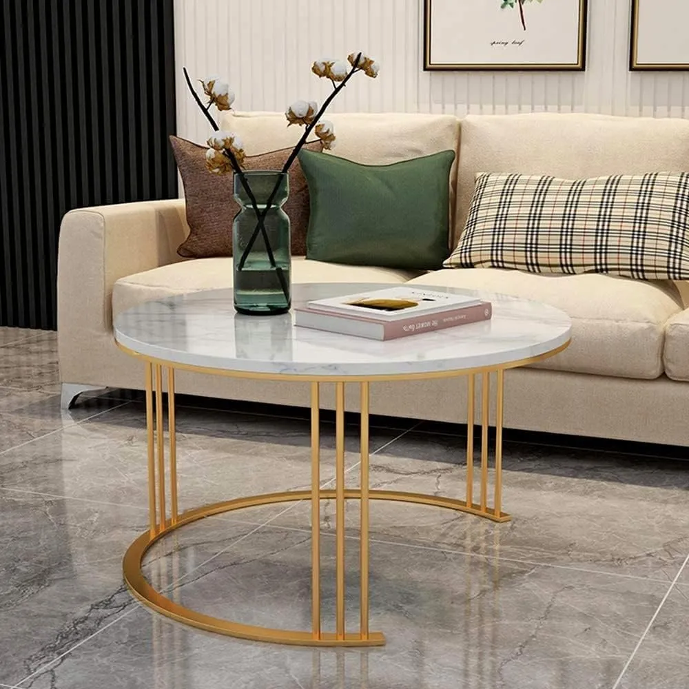 BULKWOOD Coffee Tables for Living Room, 2-Piece Space-Saving Set with Gold and White Tops - Perfect for Small Spaces, Easy Assembly and Easy to Clean (Gold White)