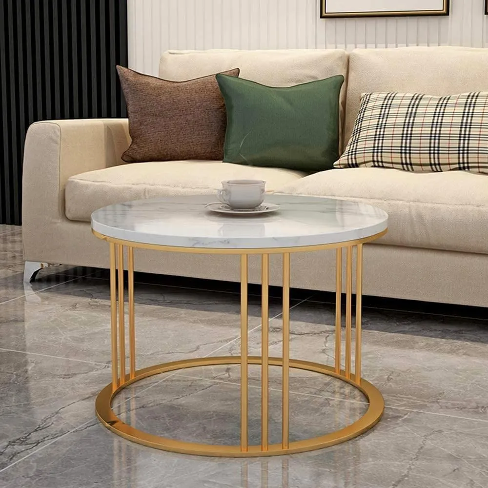 BULKWOOD Coffee Tables for Living Room, 2-Piece Space-Saving Set with Gold and White Tops - Perfect for Small Spaces, Easy Assembly and Easy to Clean (Gold White)