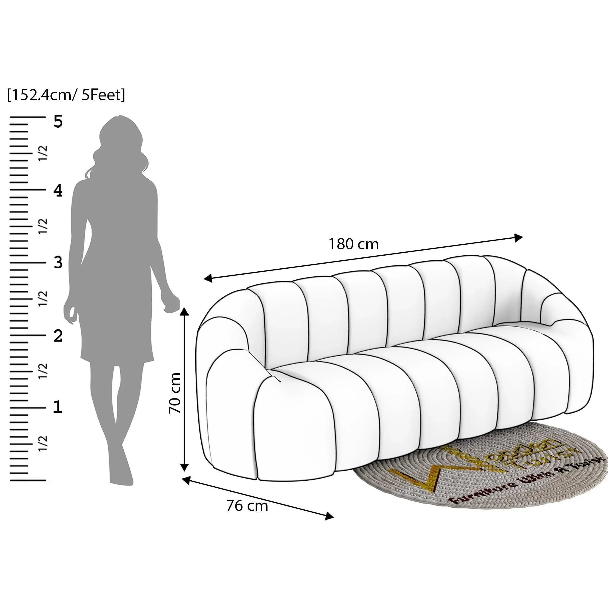 Collin Modern Oval Shape 3 Seater Sofa