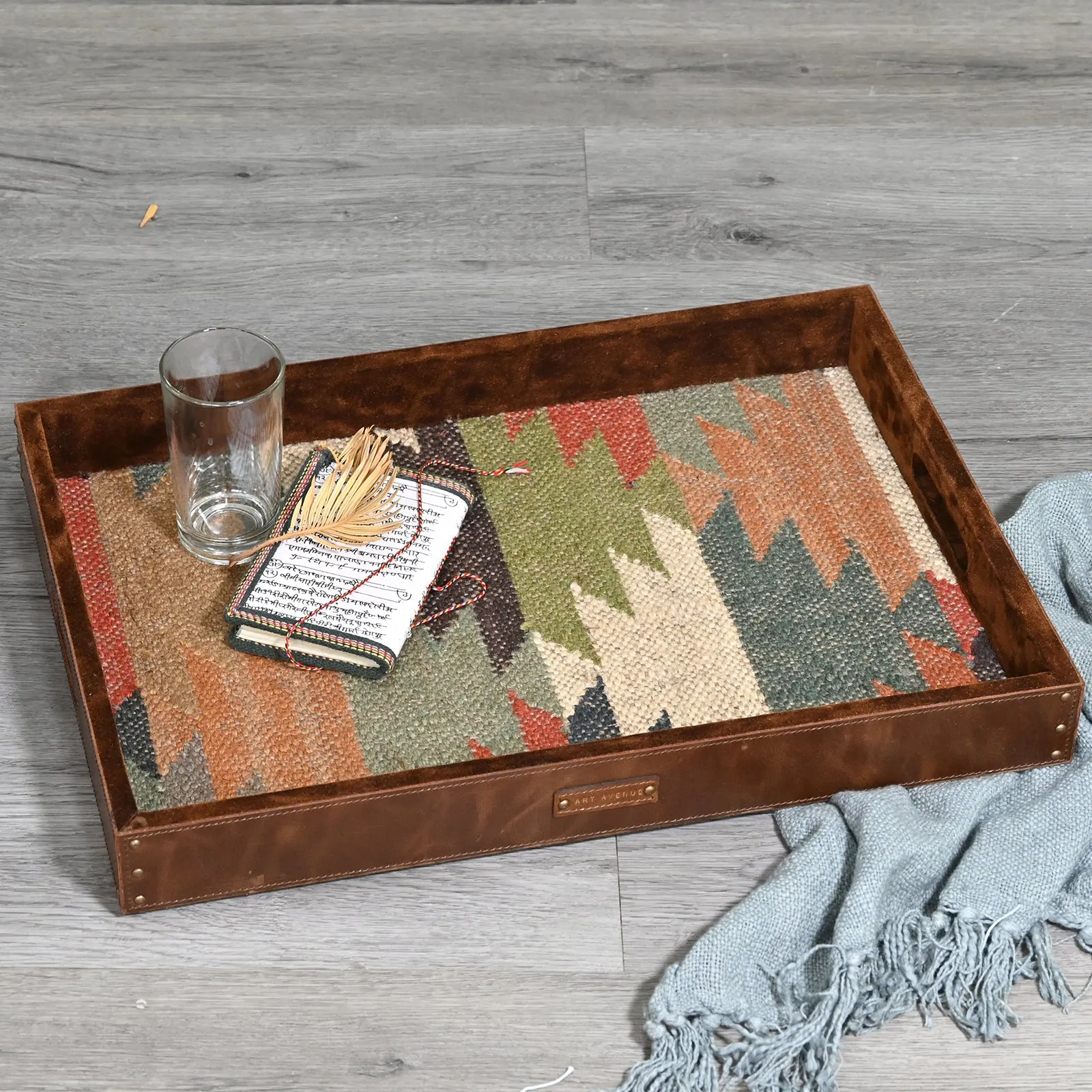 CRIMSOM - LEATHER & KILIM RUG TRAY