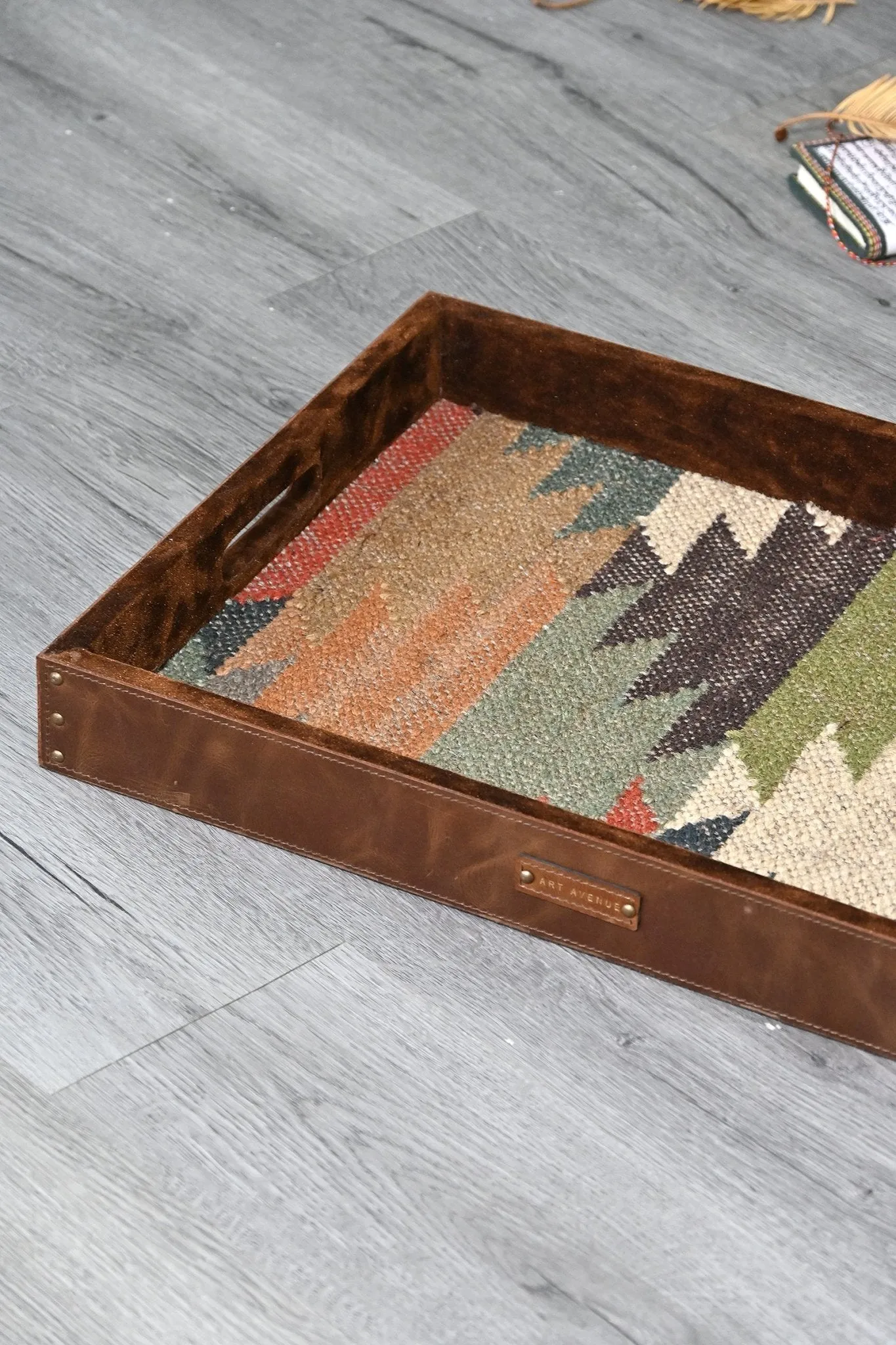 CRIMSOM - LEATHER & KILIM RUG TRAY