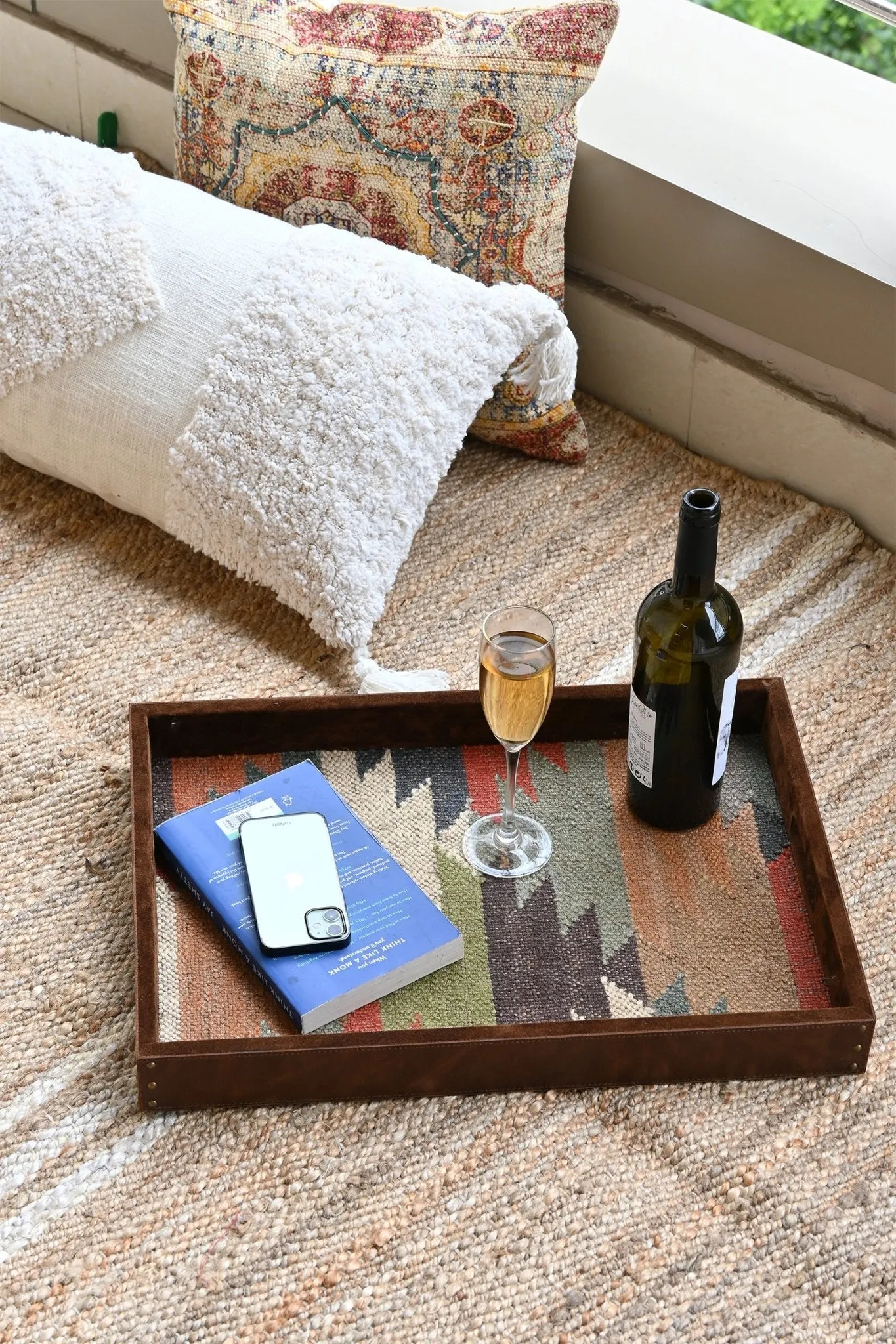 CRIMSOM - LEATHER & KILIM RUG TRAY