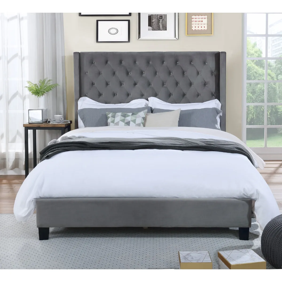 Deirdre Modern Winged Headboard King Bed