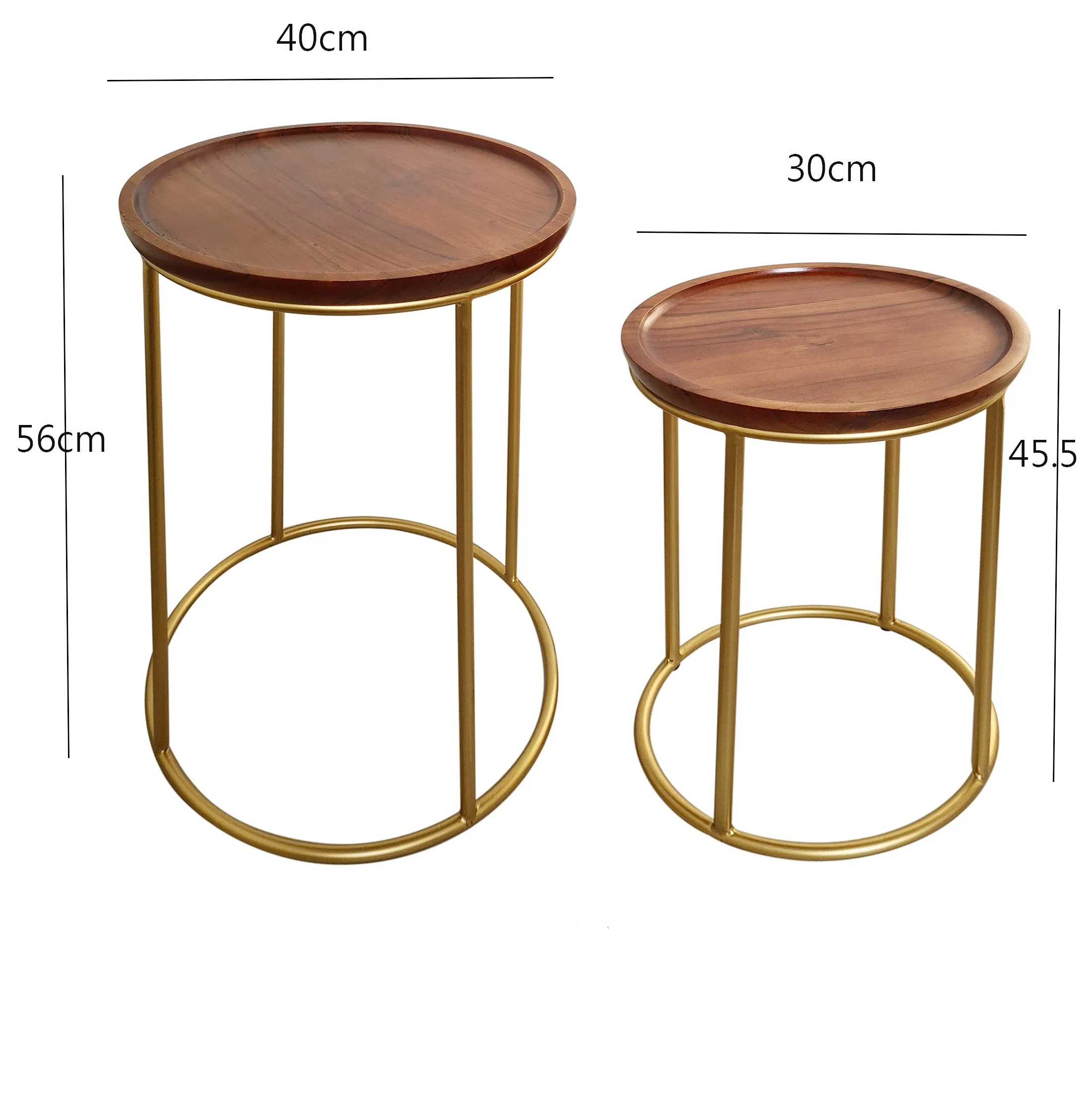 Delphyne Set of 2 Round Nesting Tables, Wooden Tops