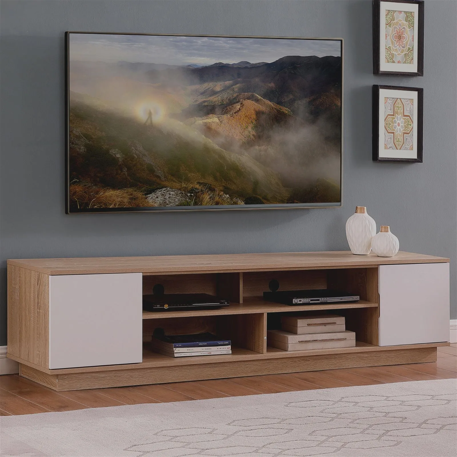 DELUX 200cm Entertainment Unit, Oak and White by Tauris