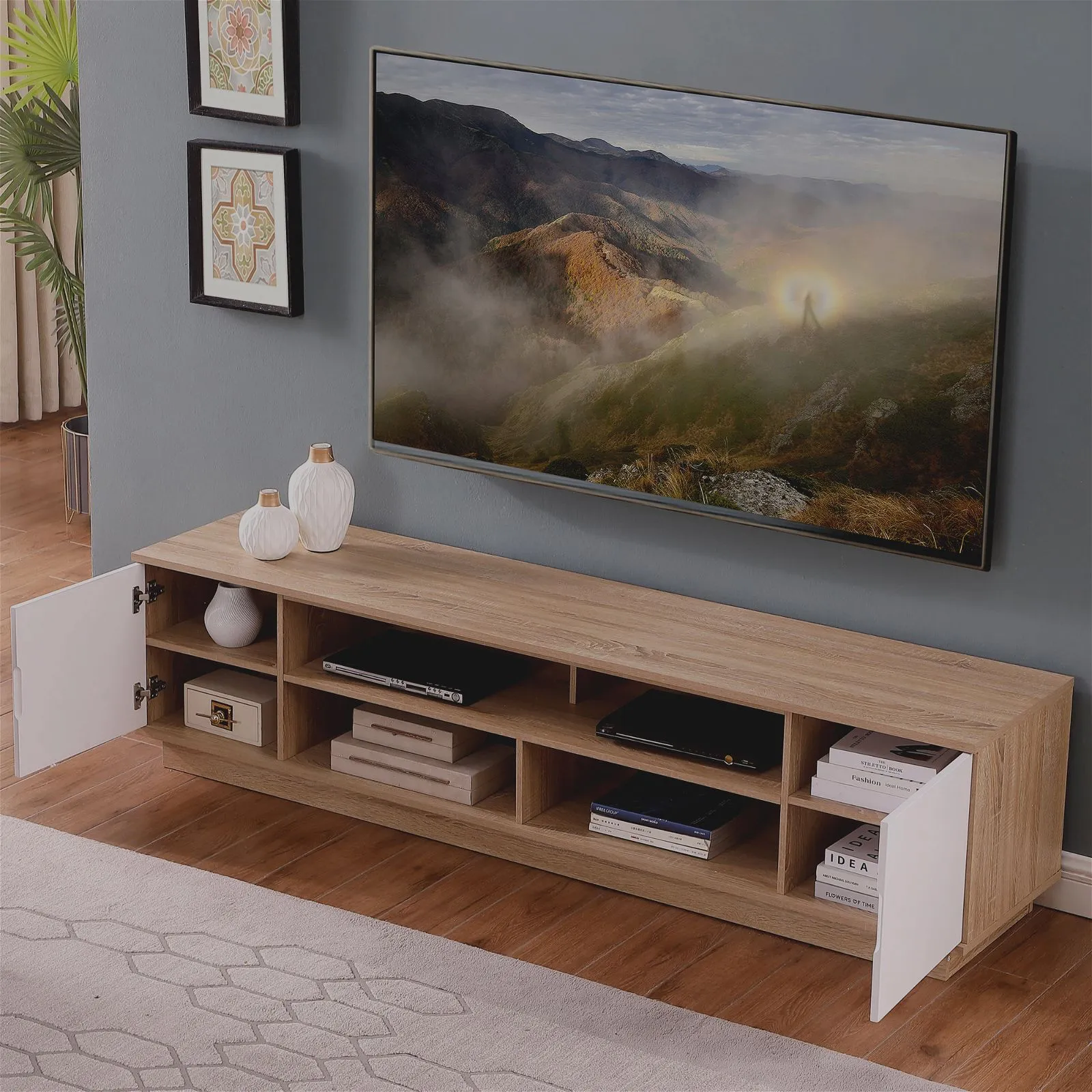 DELUX 200cm Entertainment Unit, Oak and White by Tauris