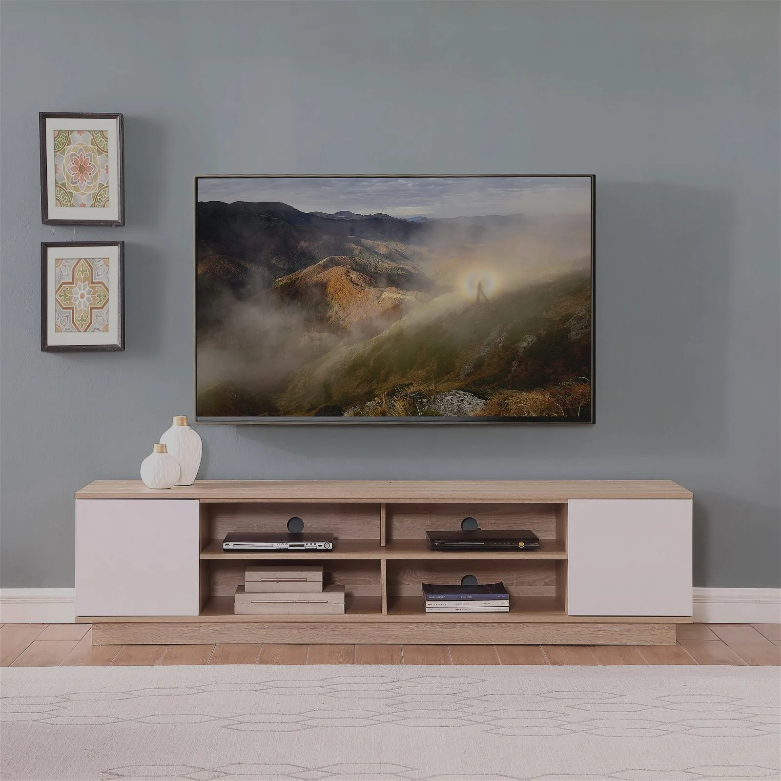 DELUX 200cm Entertainment Unit, Oak and White by Tauris