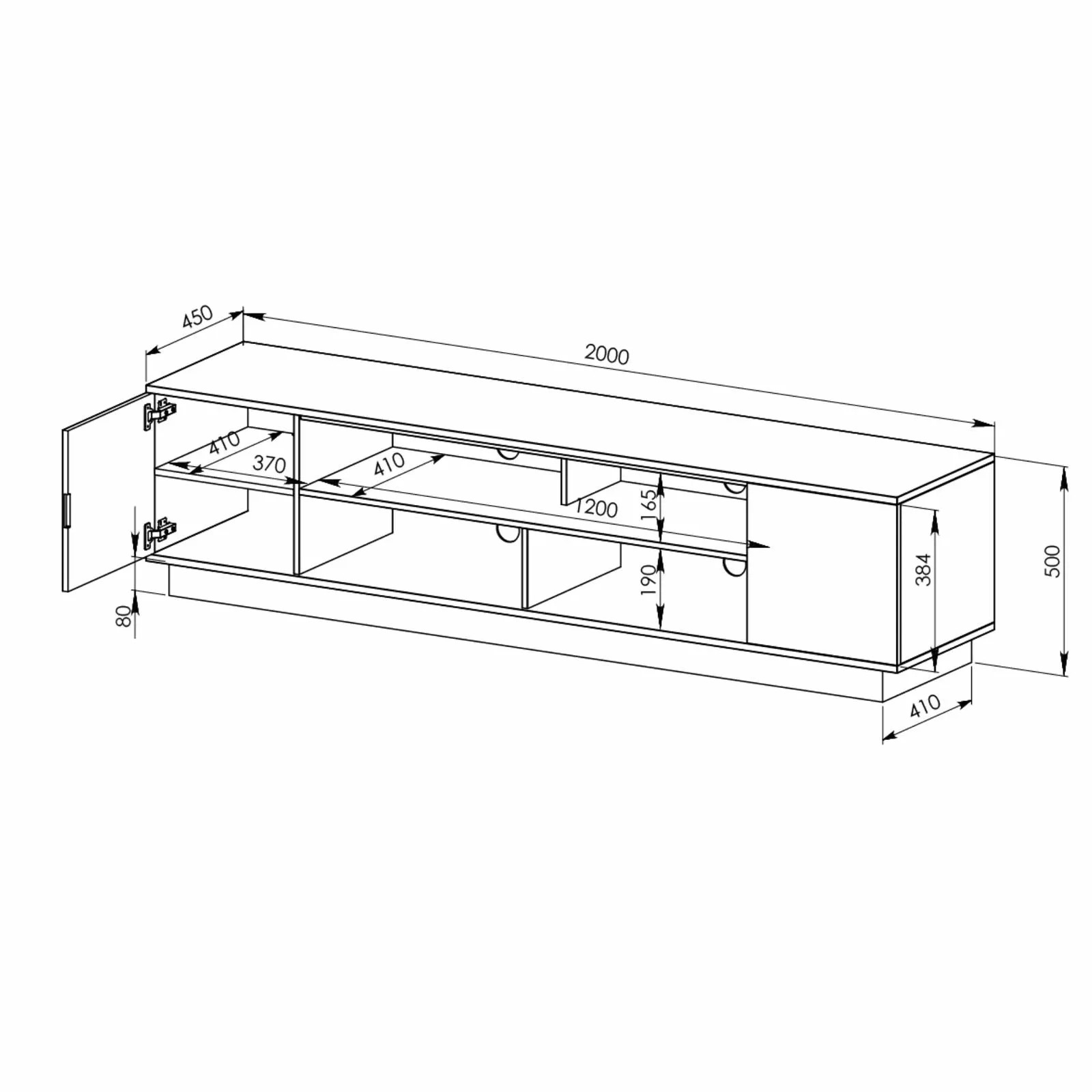 DELUX 200cm TV Unit, Dark Oak and Black by Tauris™