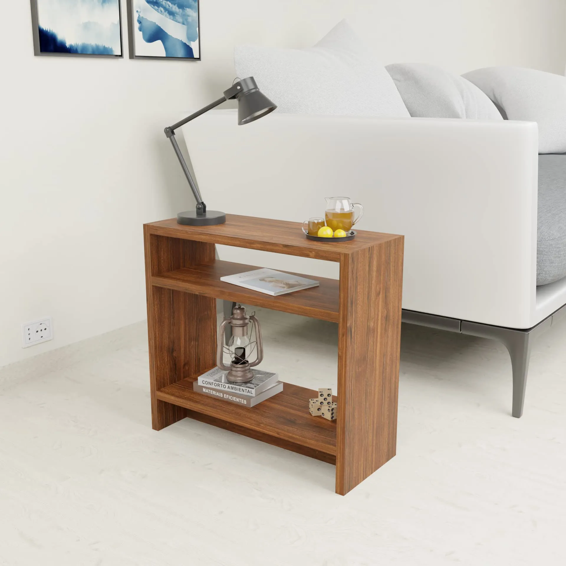 DFC Krisk Engineered Wood Multipurpose Side Table for Living Room & Bedside with Storage (Oak)