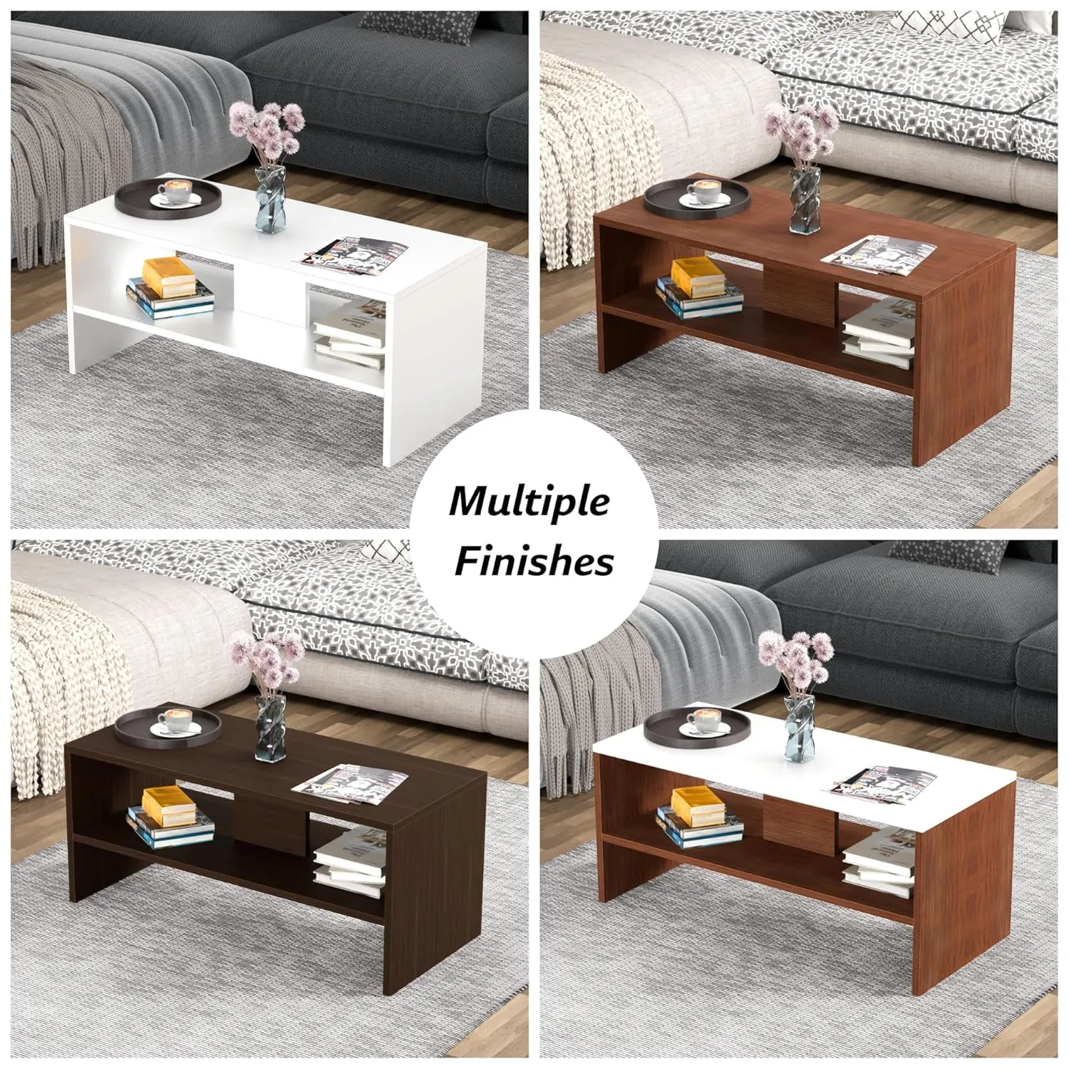 DFC Mocha Engineered Wood Center Table for Living Room, Coffee Table with Storage Tea Table, Teapoy Table, Centre Table for Living Room, Hall, Home and Office (White)