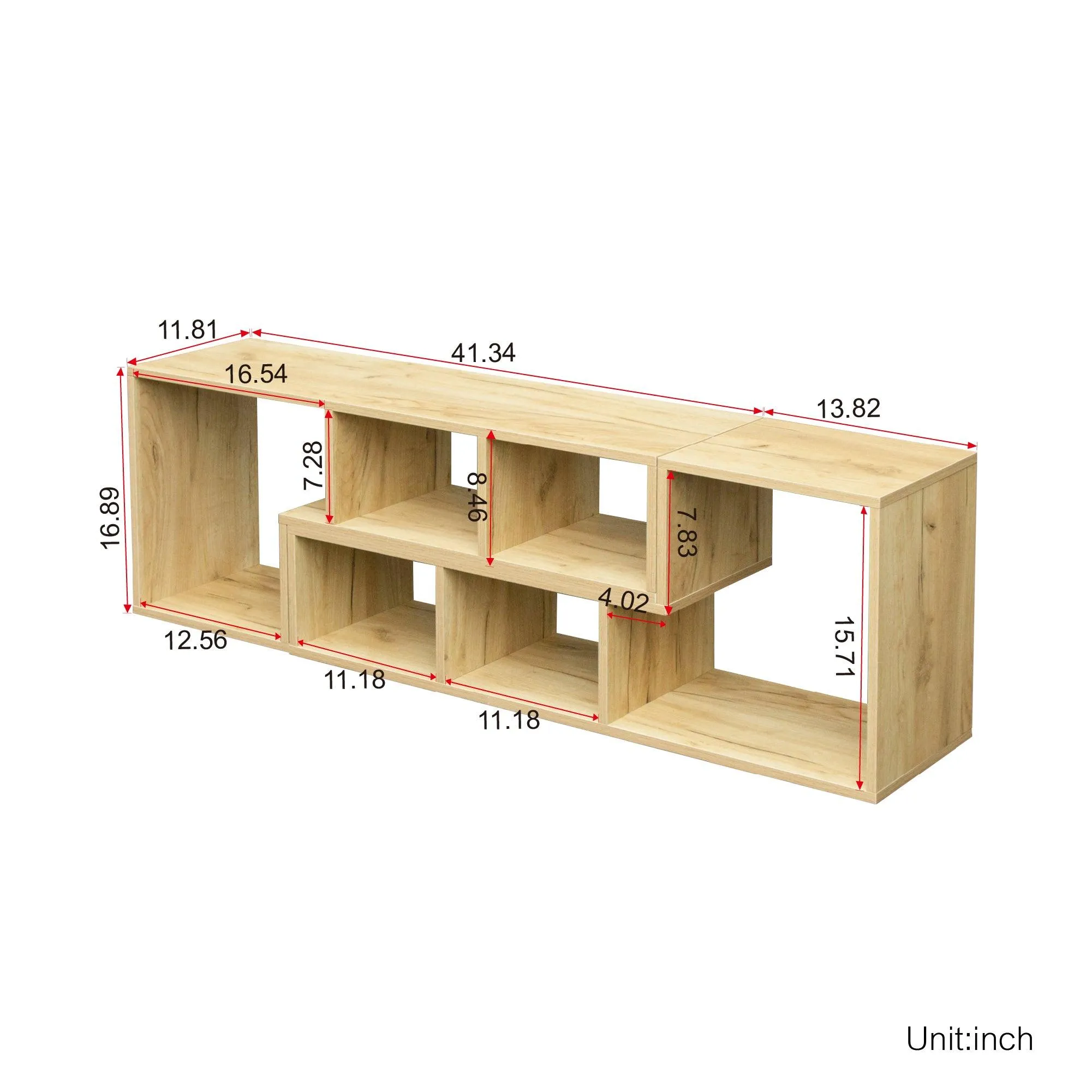 Double L-Shaped Oak TV Stand, Display Shelf, Bookcase for Home, Oak