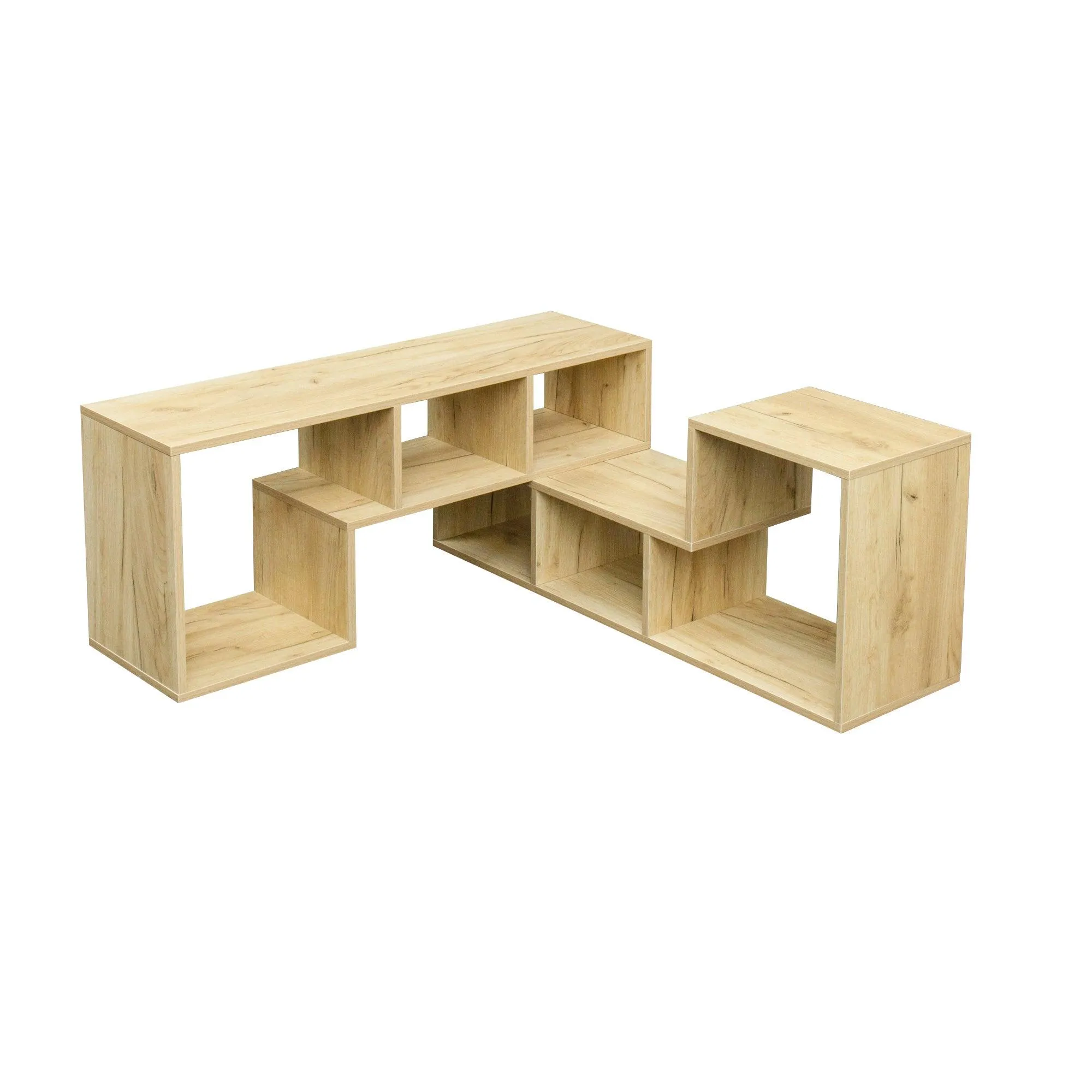 Double L-Shaped Oak TV Stand, Display Shelf, Bookcase for Home, Oak