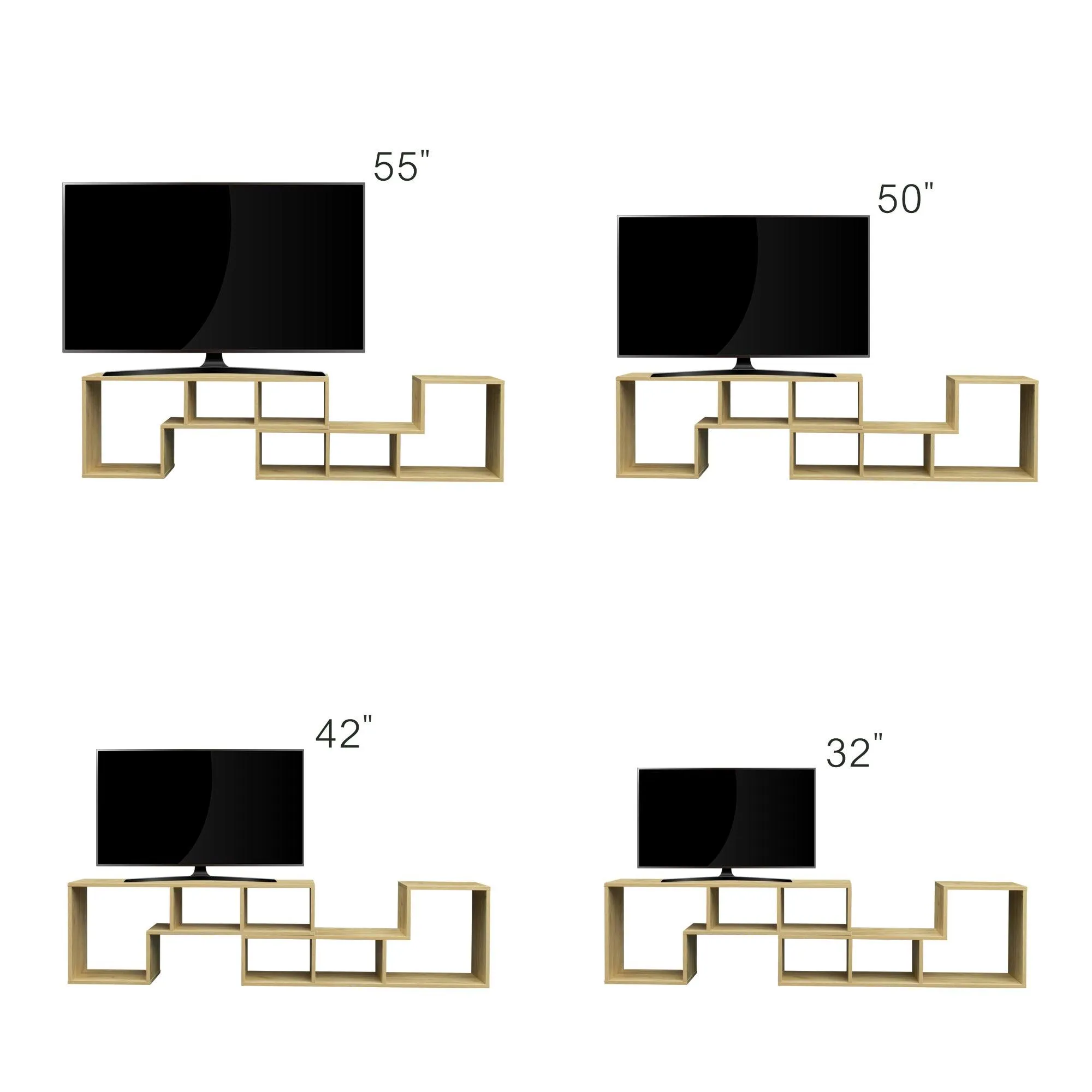 Double L-Shaped Oak TV Stand, Display Shelf, Bookcase for Home, Oak