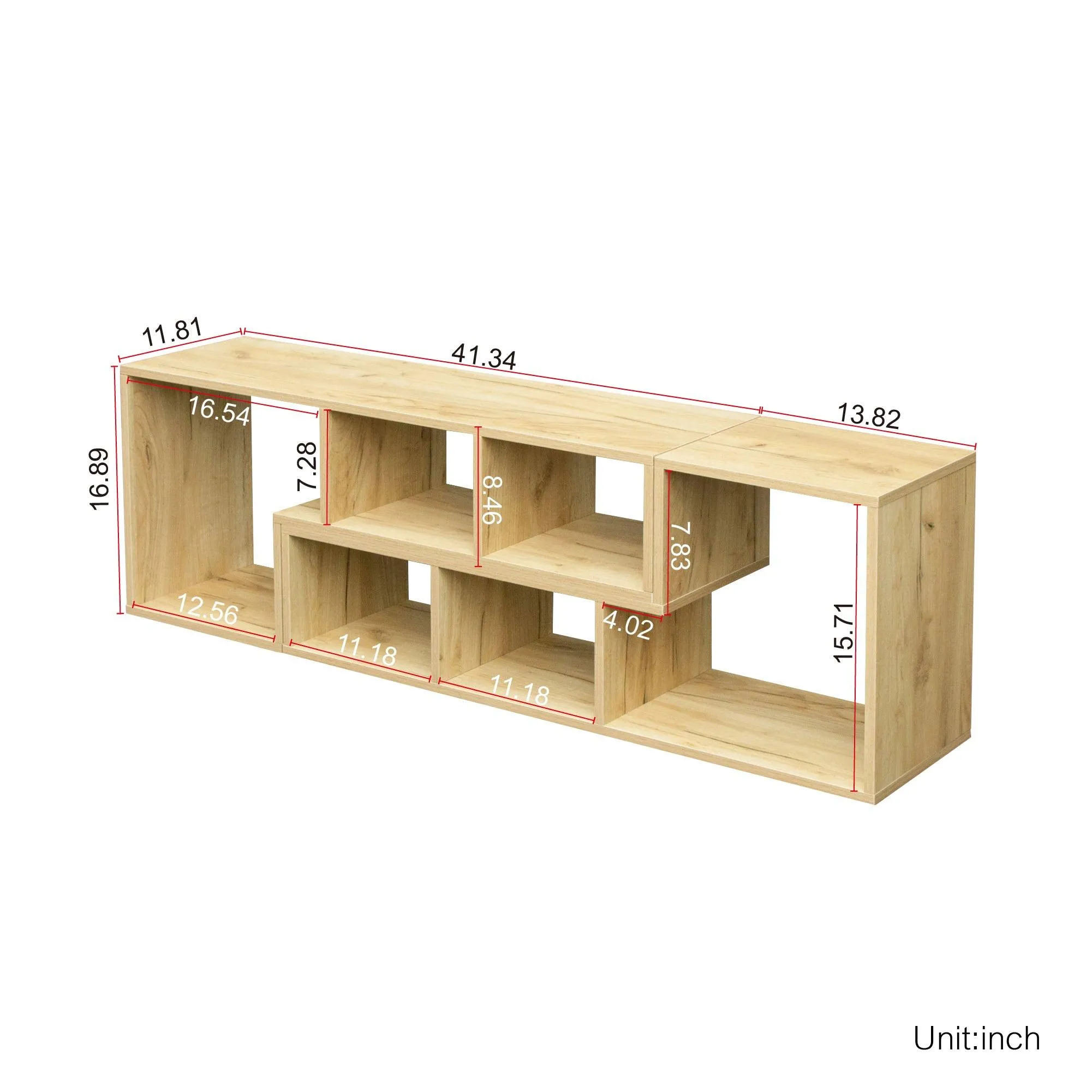 Double L-Shaped Oak TV Stand, Display Shelf, Bookcase for Home, Oak