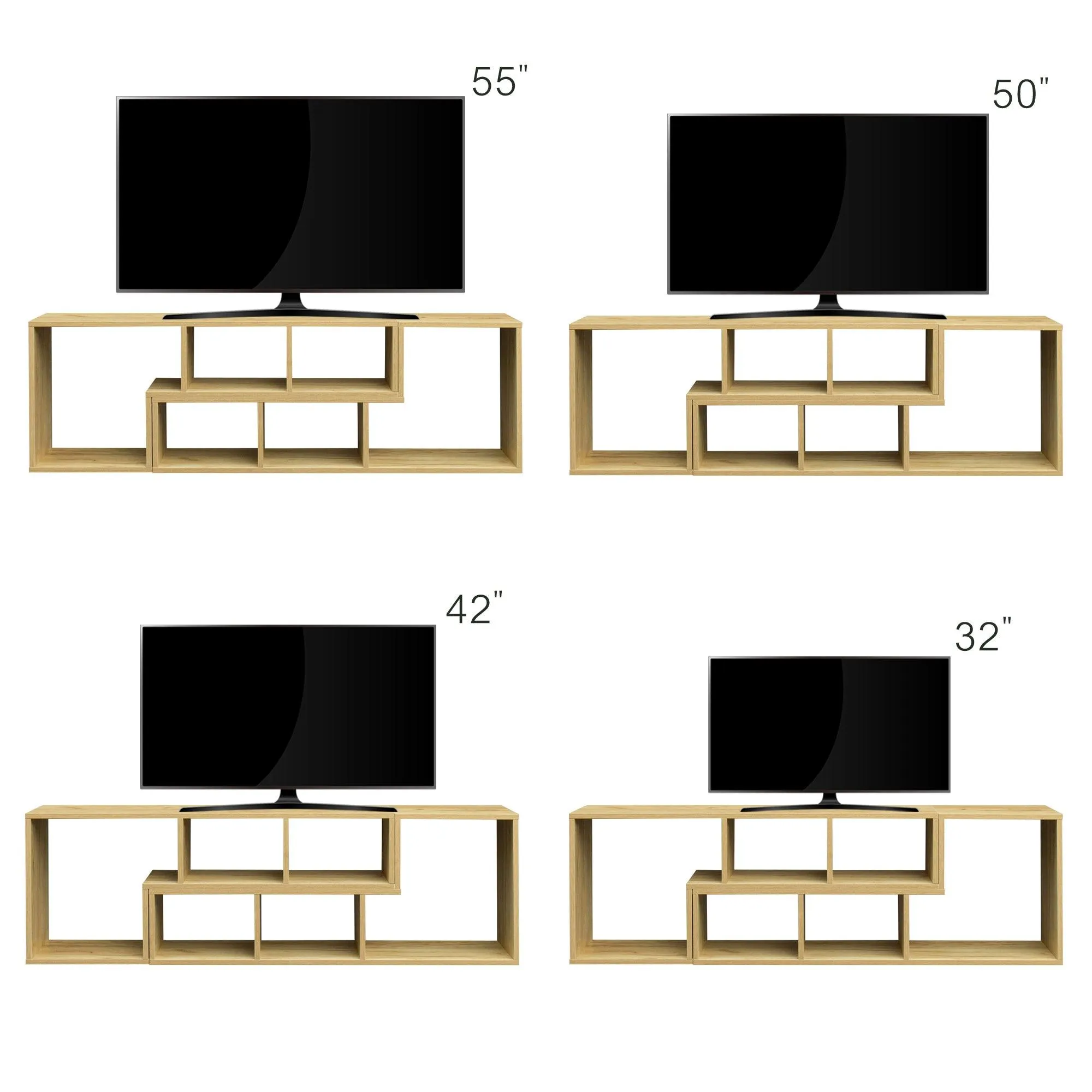 Double L-Shaped Oak TV Stand, Display Shelf, Bookcase for Home, Oak