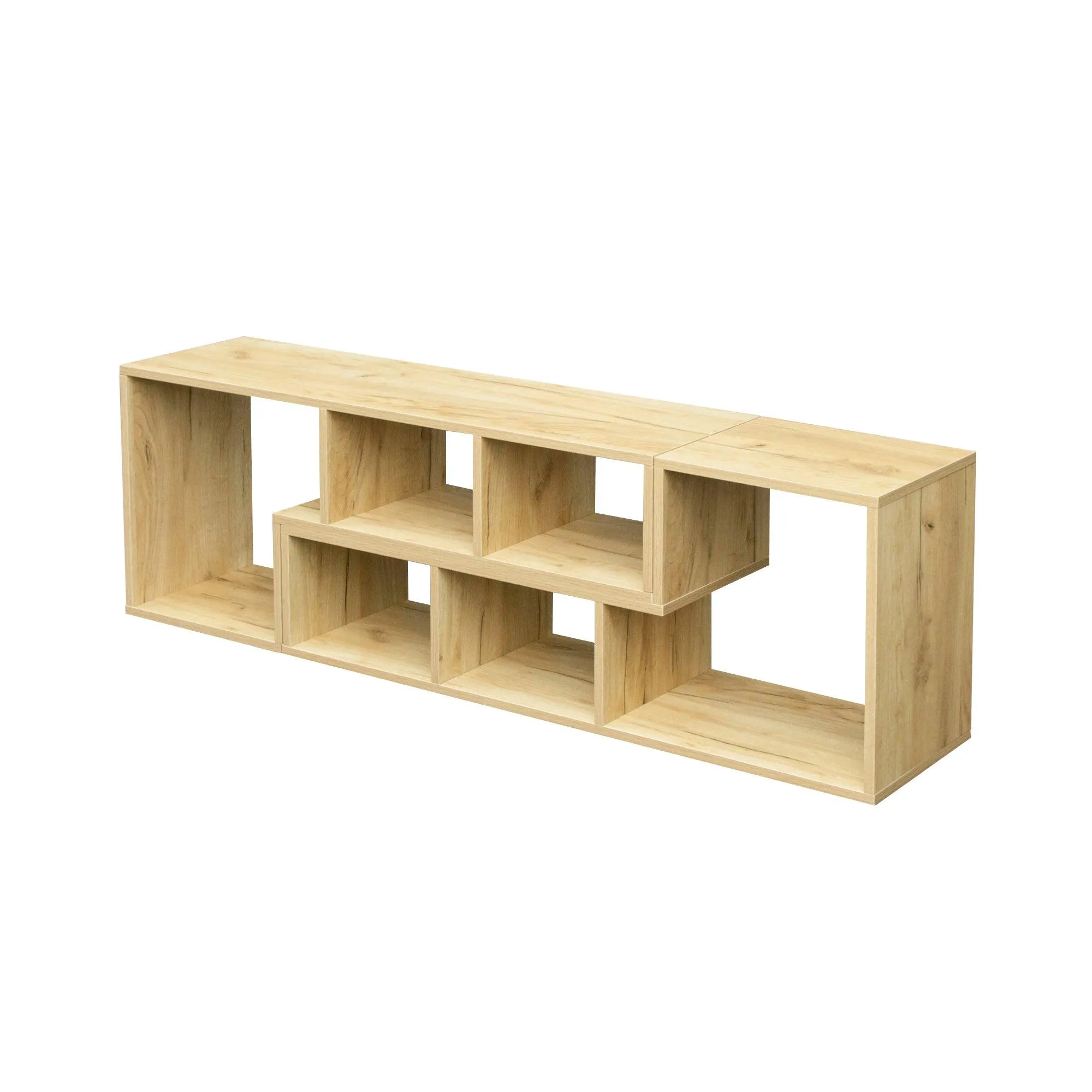 Double L-Shaped Oak TV Stand, Display Shelf, Bookcase for Home, Oak