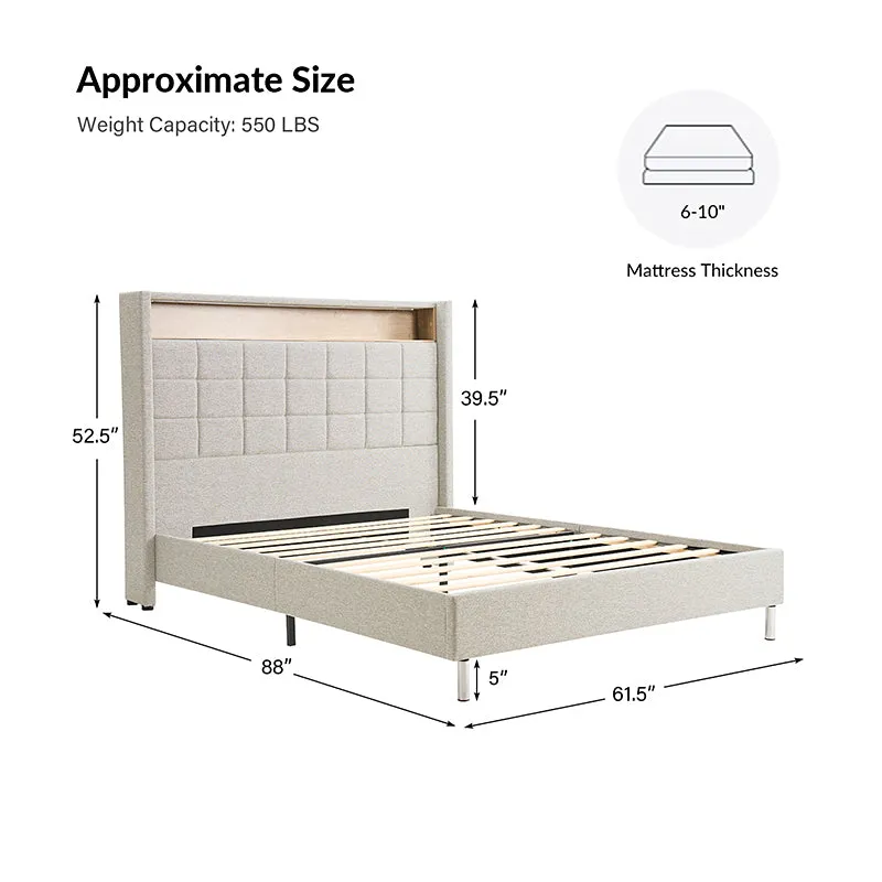 Elisa 61.5" Modern Adjustable RGB LED Headboard Bed with Built-in Storage