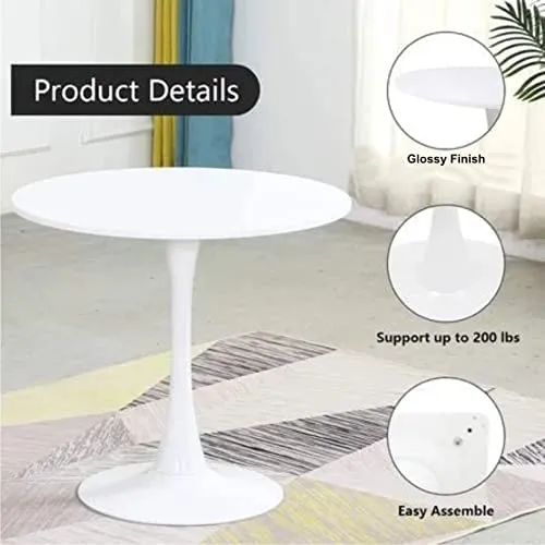 Ereteken ART Round Coffee End Tables for Living Room, Accent Furniture Pedestal Table, Nightstand Decor Side Tables for Bedroom-White (Wood)