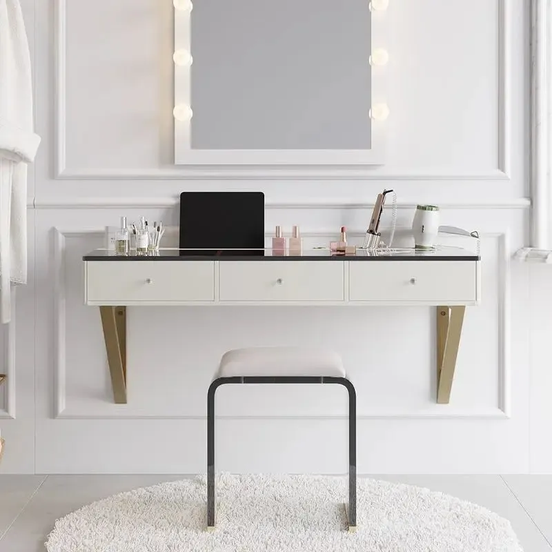 Floating Makeup Vanity with Tempered Glass