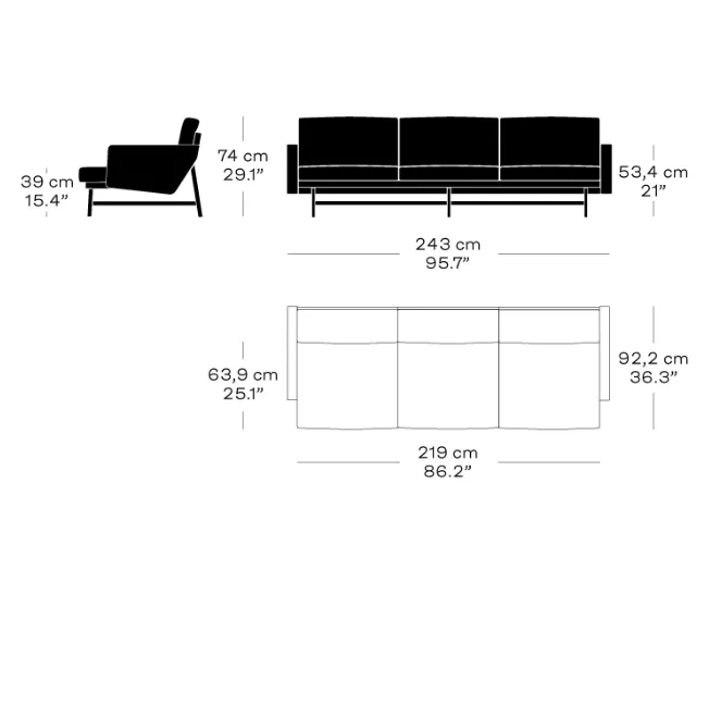 Fritz Hansen Lissoni Sofa™ 3-Seater Upholstered