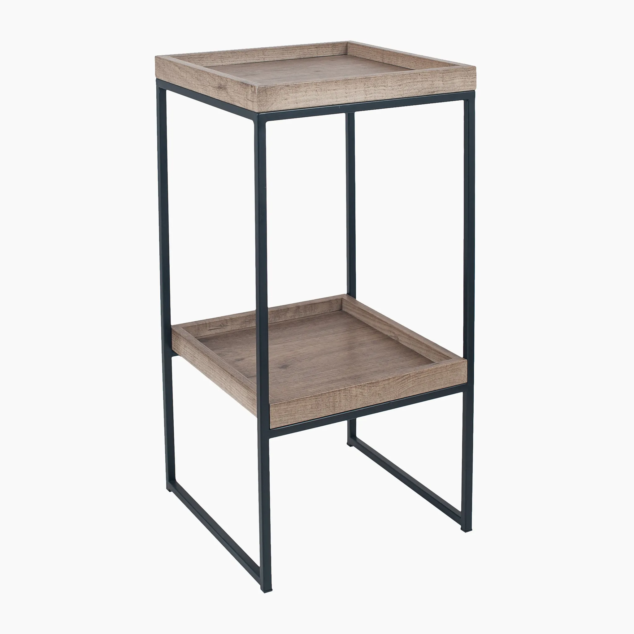 Gallery Natural Wood Veneer and Black Metal Side Table