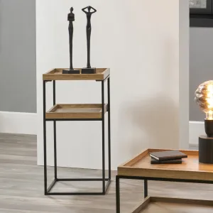 Gallery Natural Wood Veneer and Black Metal Side Table