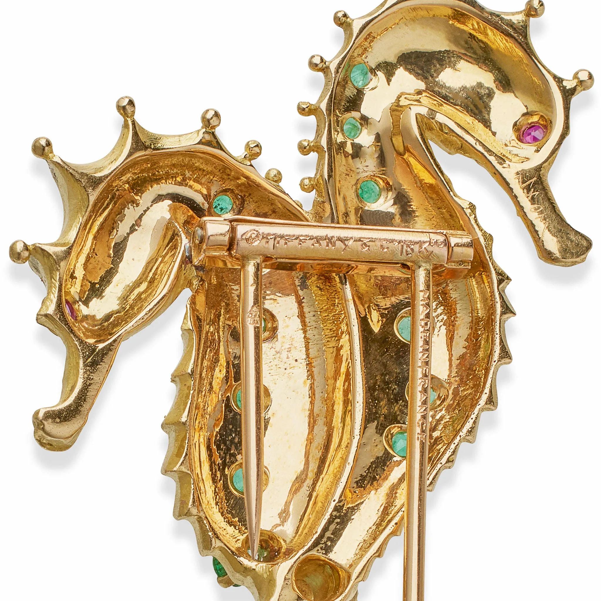 Georges Lenfant for Tiffany & Co. 18k Gold and Emerald Double Seahorse Brooch