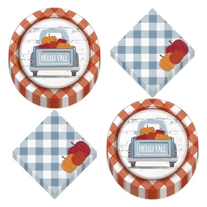 Gingham Plaid Fall Pumpkin Paper Dinner Plates and Lunch Napkins (Serves 16)