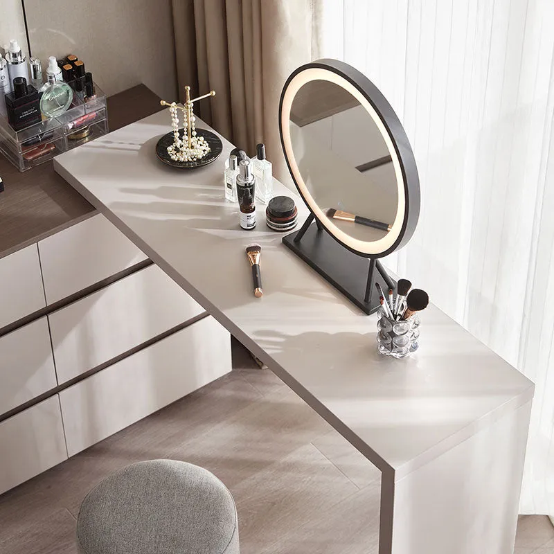 Grey Vanity Table Set with Mirror & Stool