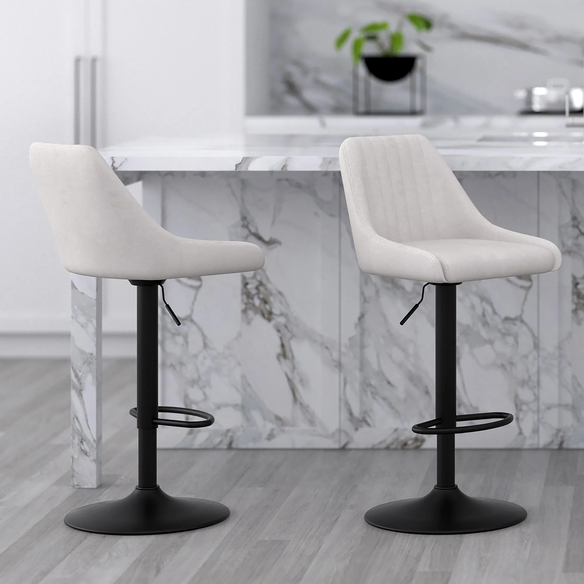 Height Adjustable Bar Stools | Set of 2 | Kron Cream