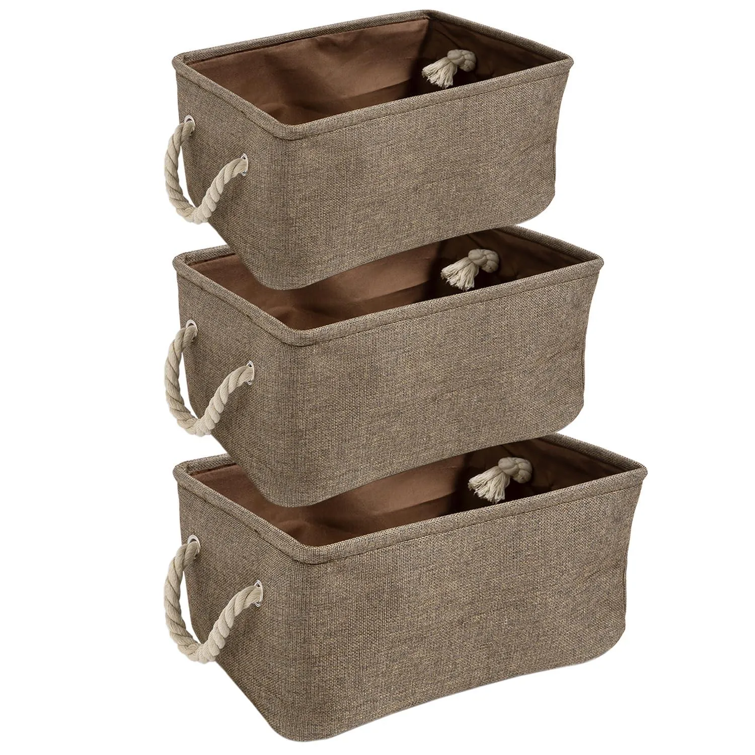 HOKIPO Jute Eco-Friendly Foldable Clothes Storage Basket Set of 3, Coffee Brown