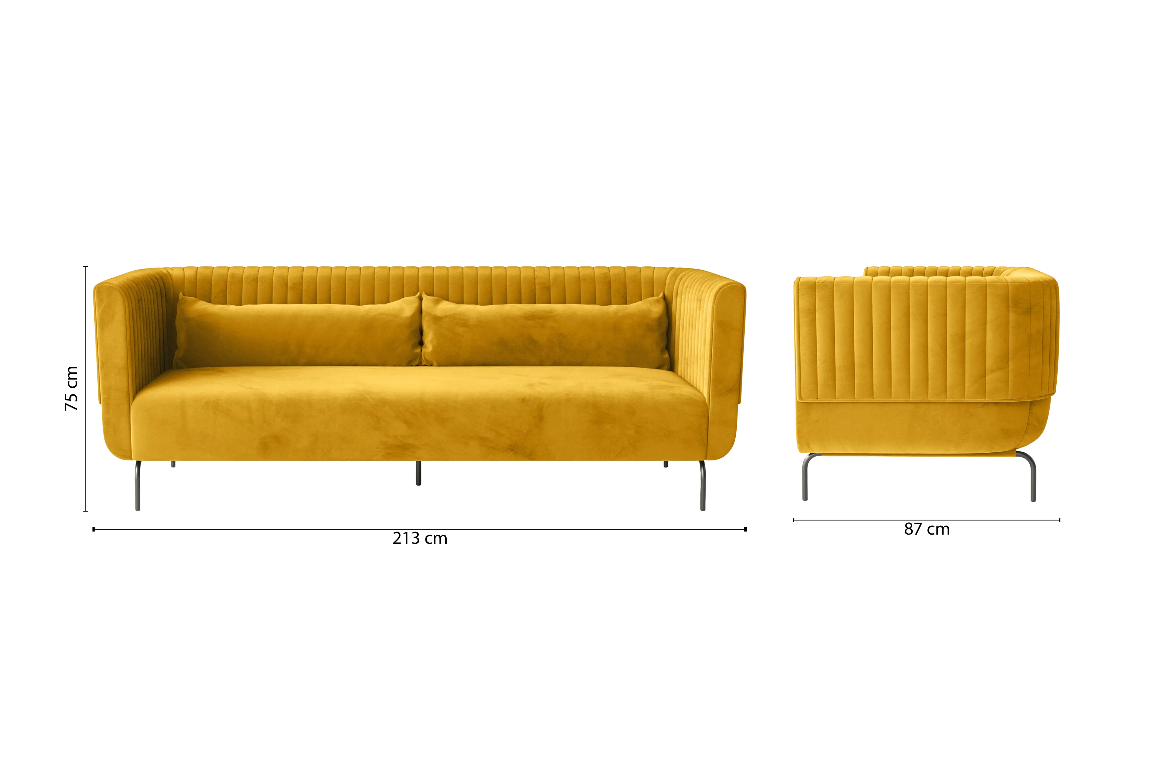 Jackson 3 Seater Sofa Yellow Velvet