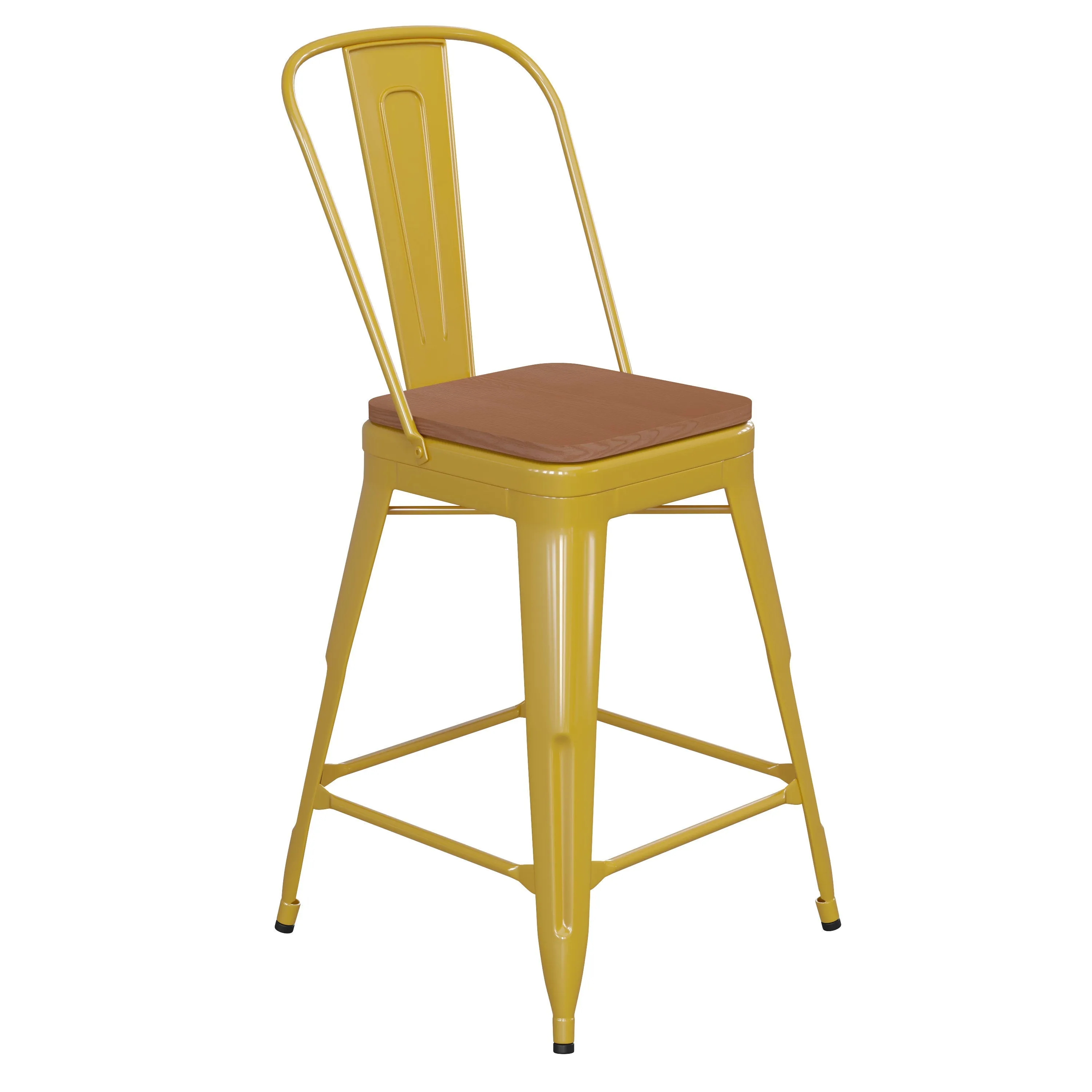 Kai Commercial Grade 24" High Metal Indoor-Outdoor Counter Height Stool with Removable Back and All-Weather Poly Resin Seat