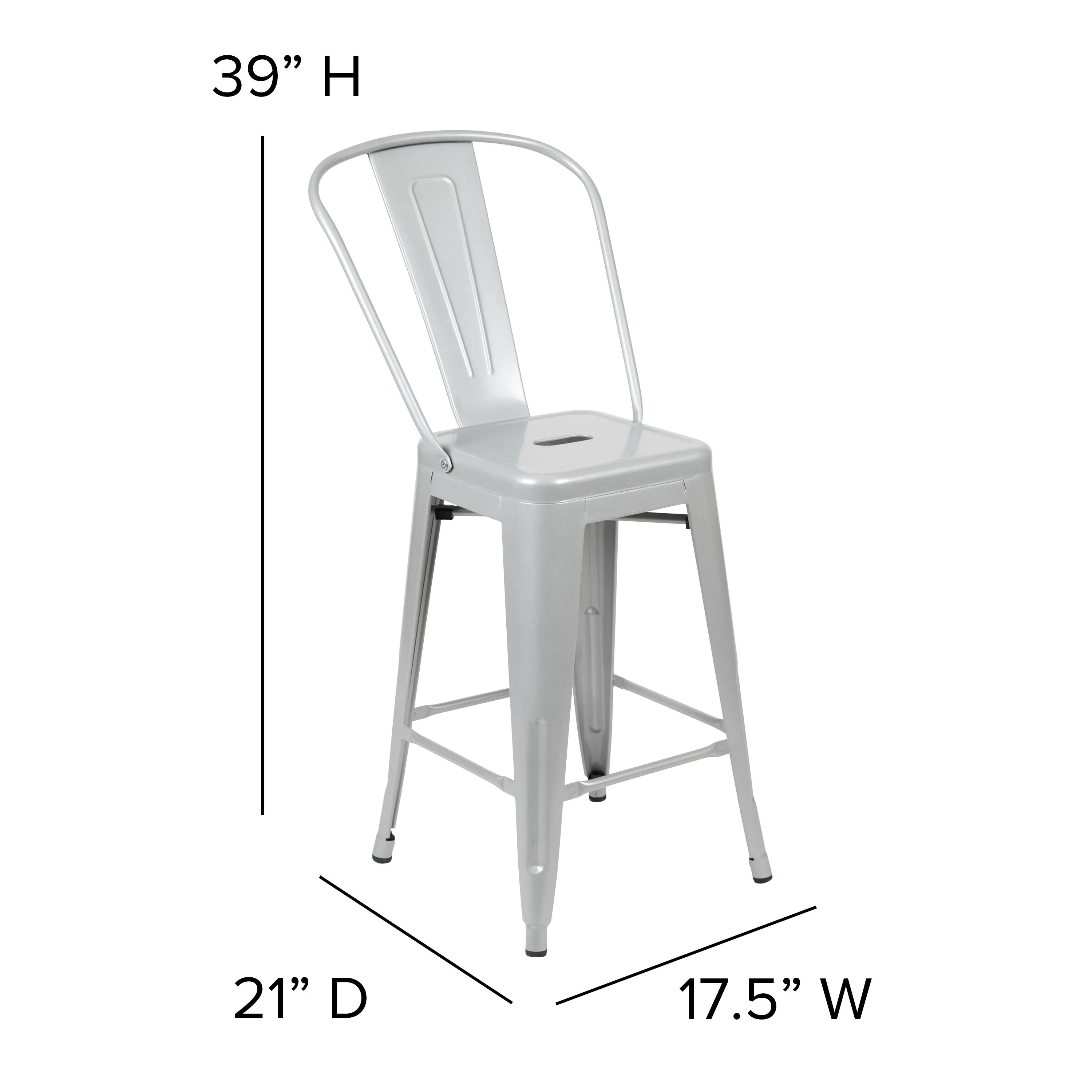 Kai Commercial Grade 24" High Metal Indoor-Outdoor Counter Height Stool with Removable Back and All-Weather Poly Resin Seat