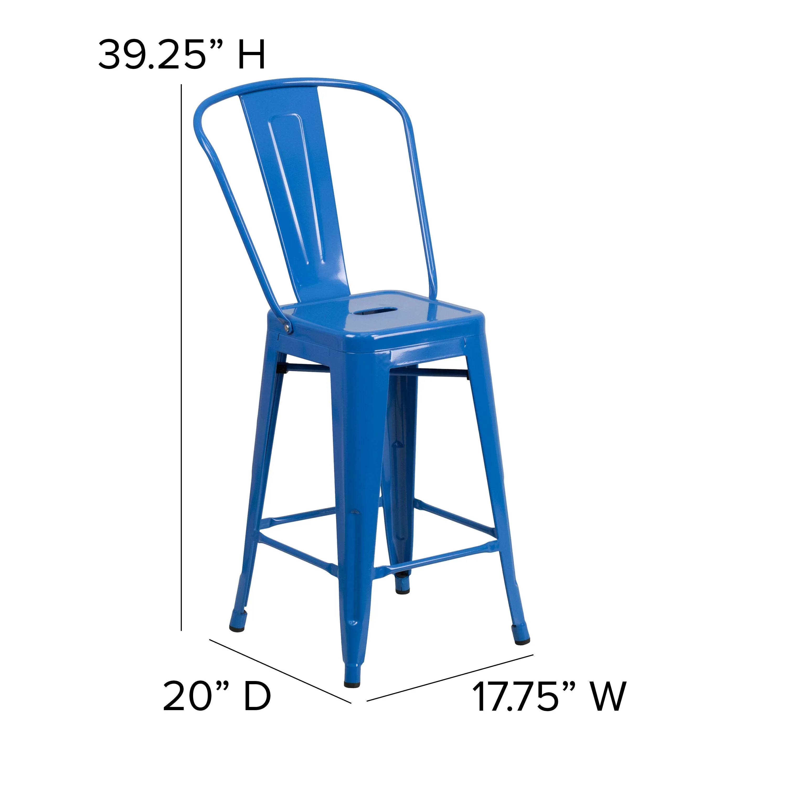 Kai Commercial Grade 24" High Metal Indoor-Outdoor Counter Height Stool with Removable Back and All-Weather Poly Resin Seat