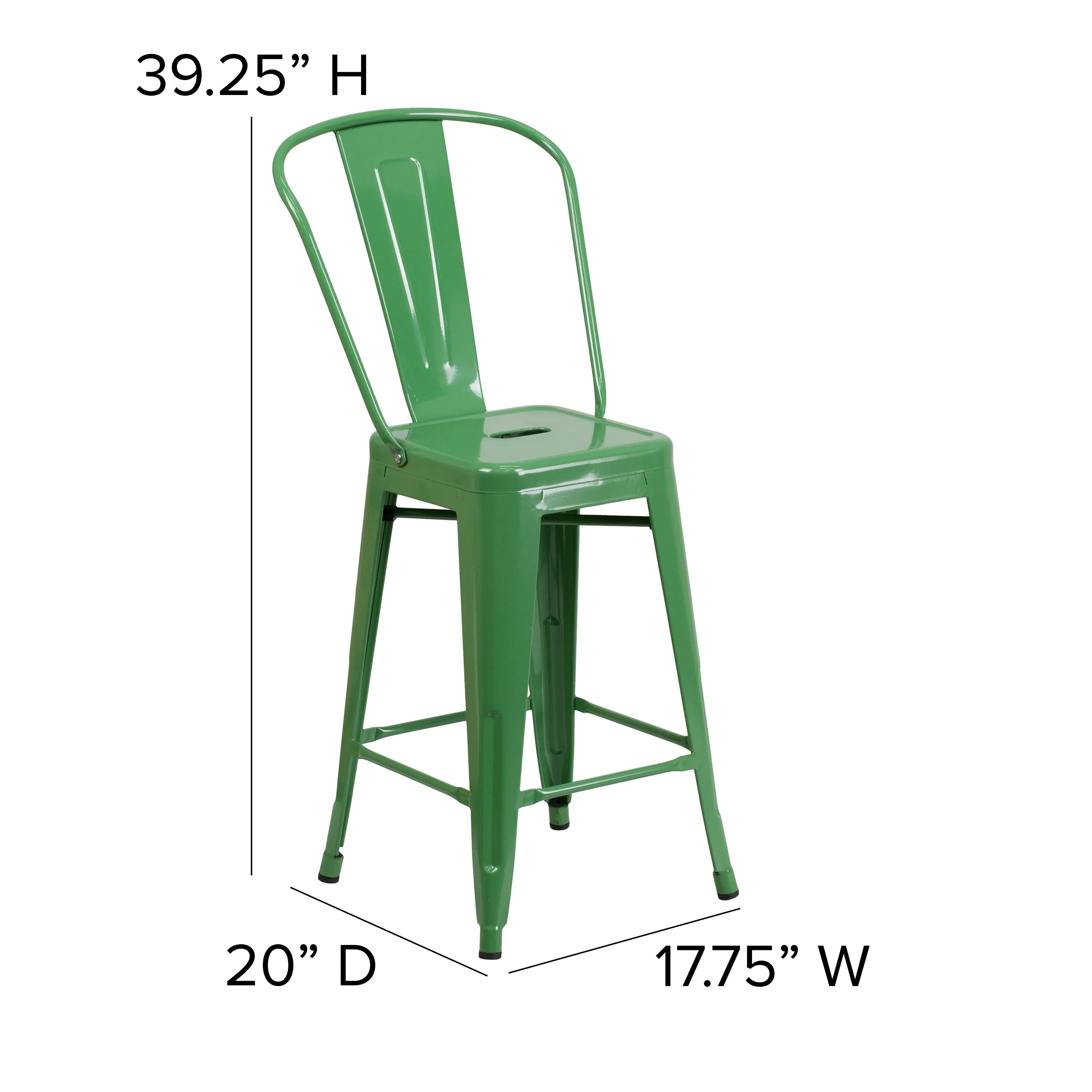 Kai Commercial Grade 24" High Metal Indoor-Outdoor Counter Height Stool with Removable Back and All-Weather Poly Resin Seat