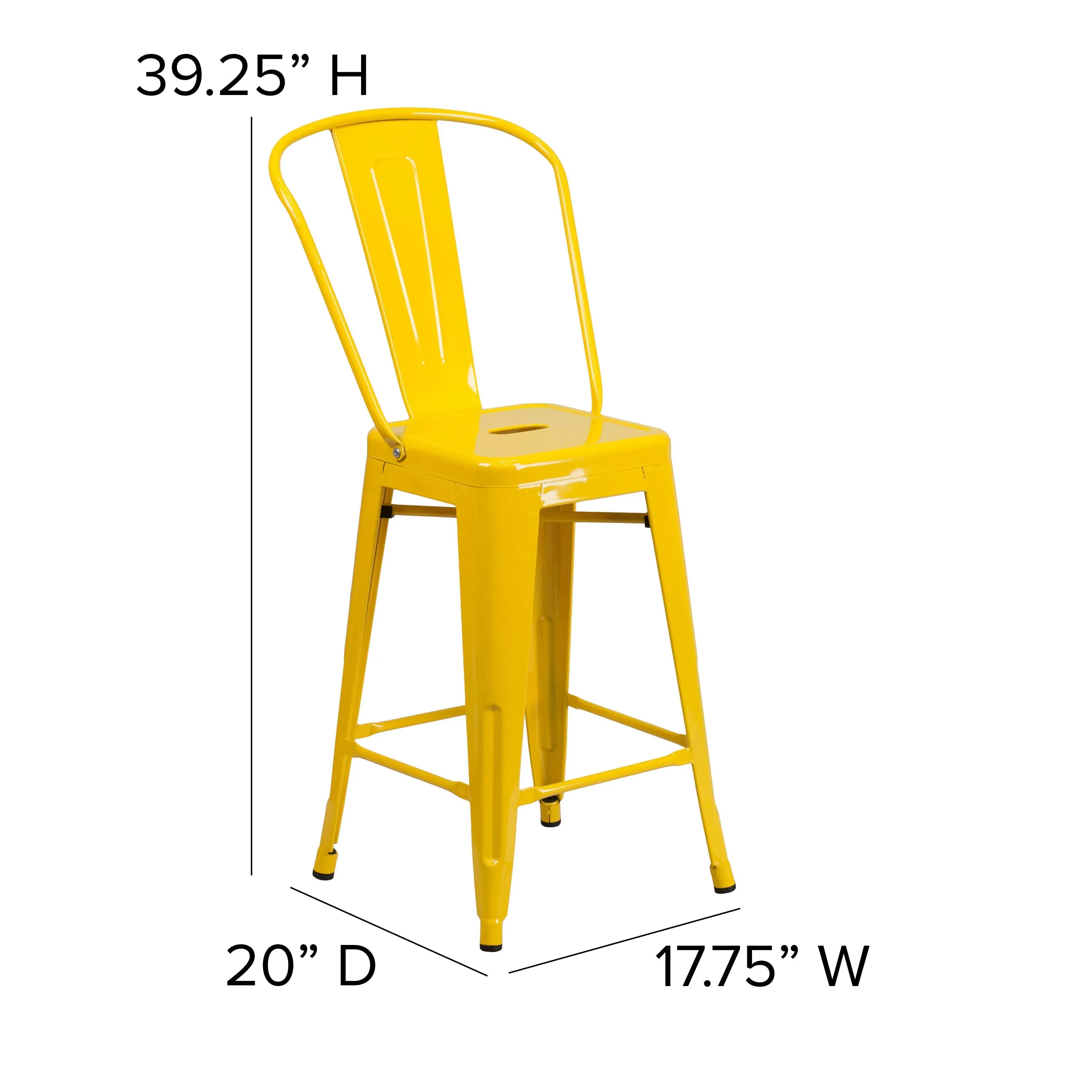 Kai Commercial Grade 24" High Metal Indoor-Outdoor Counter Height Stool with Removable Back and All-Weather Poly Resin Seat