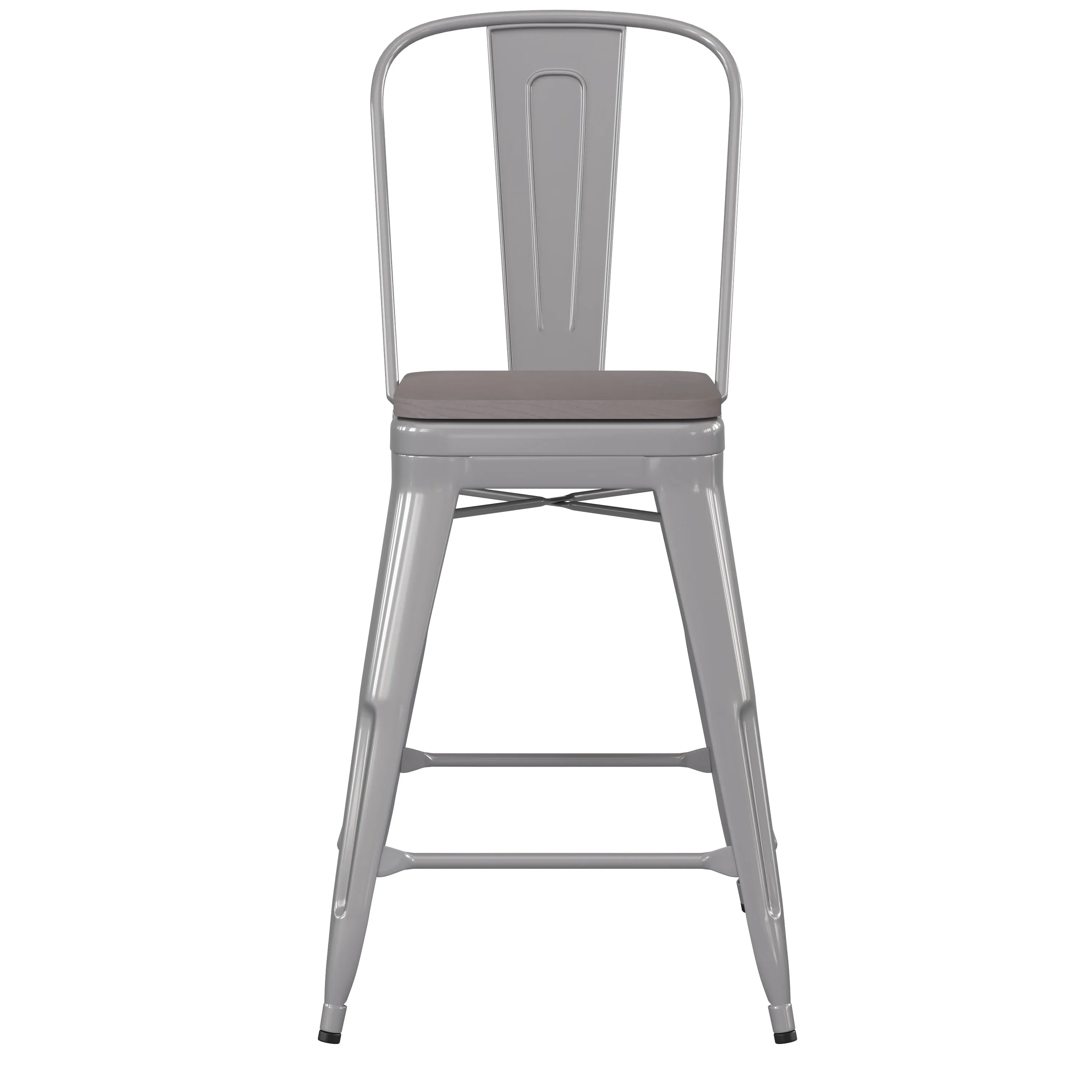 Kai Commercial Grade 24" High Metal Indoor-Outdoor Counter Height Stool with Removable Back and All-Weather Poly Resin Seat