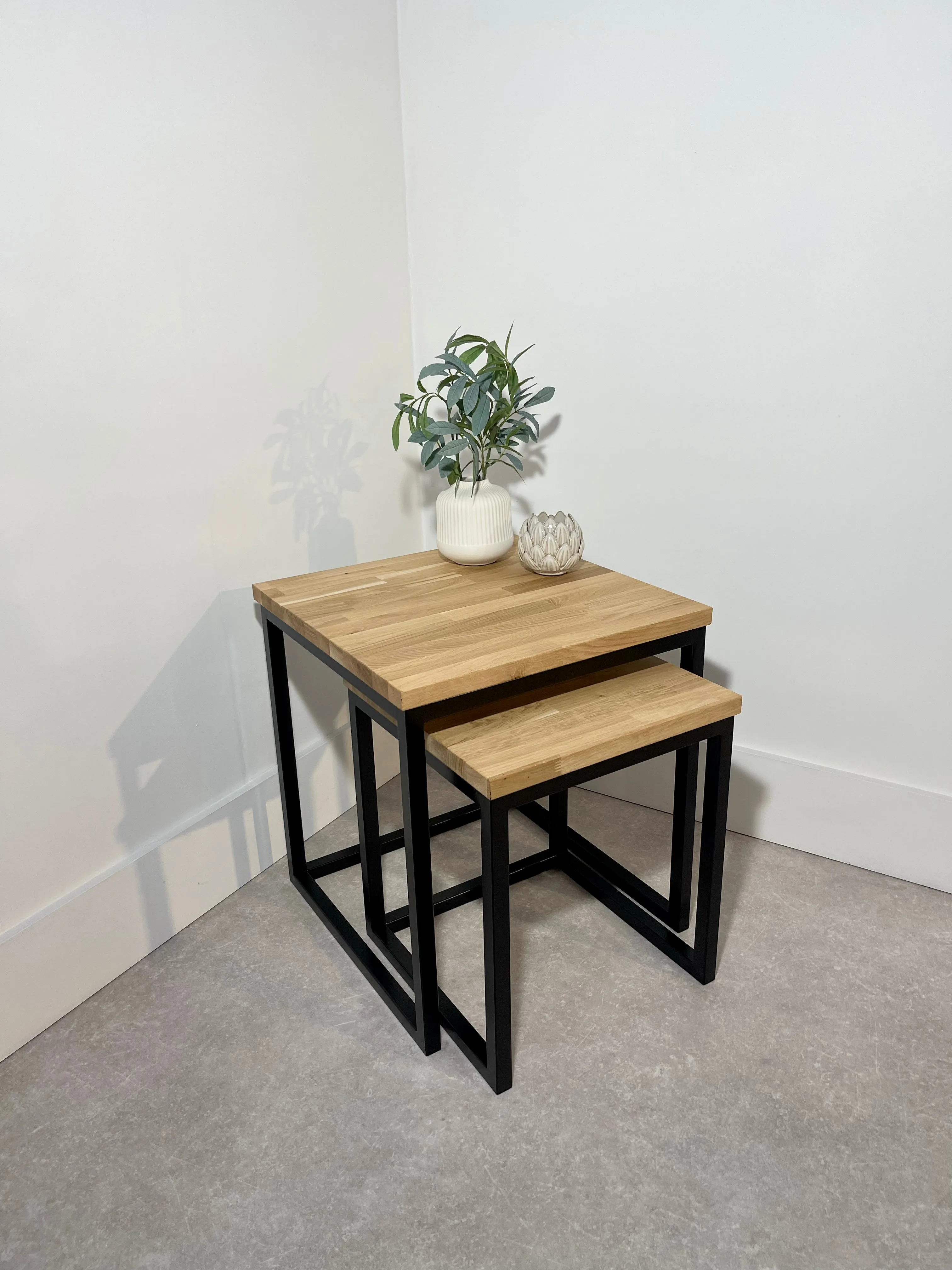 Landon Oak Metal Nesting Tables