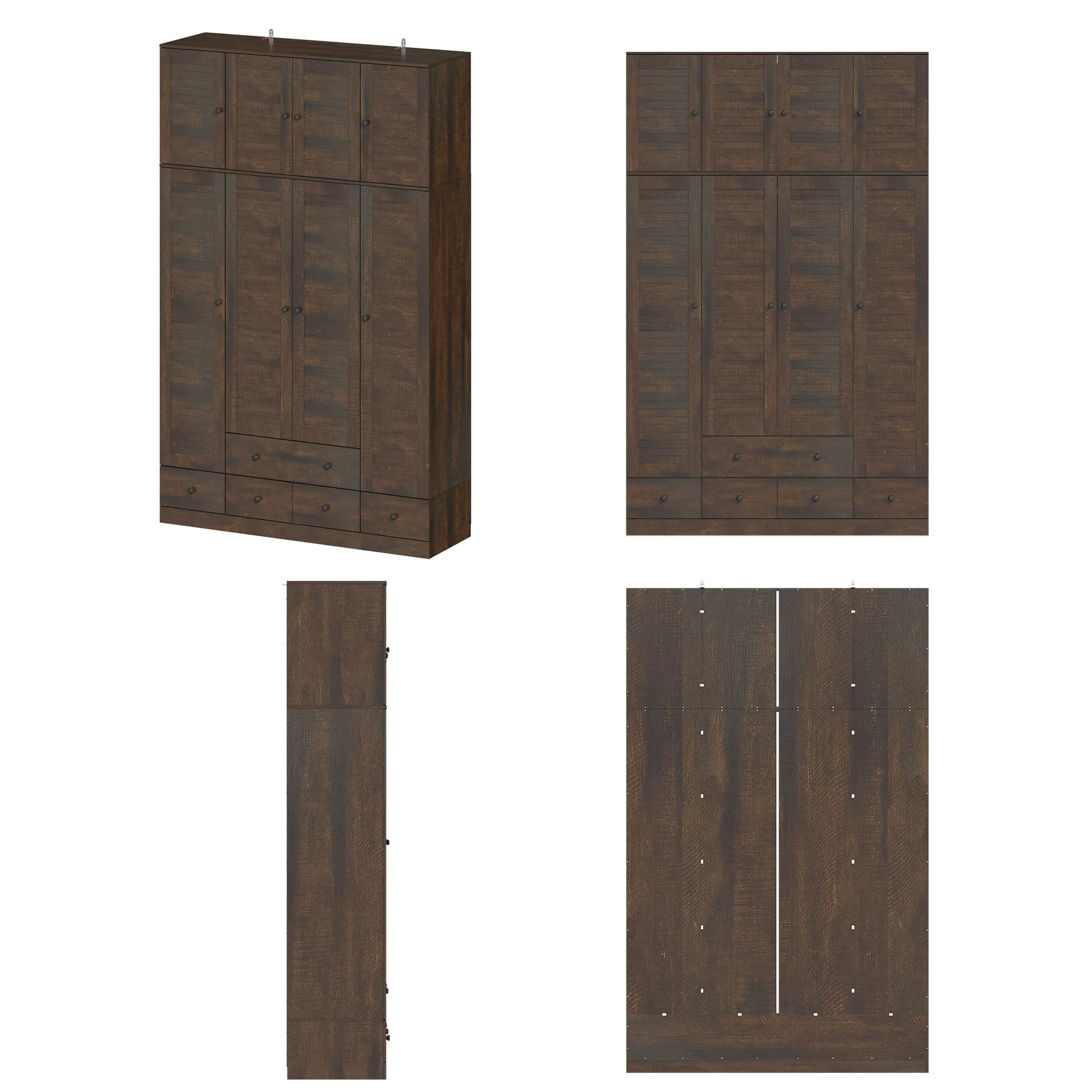 Large Wardrobe Closet Armoire Bedroom Storage Cabinet 4 Doors 5 Drawers