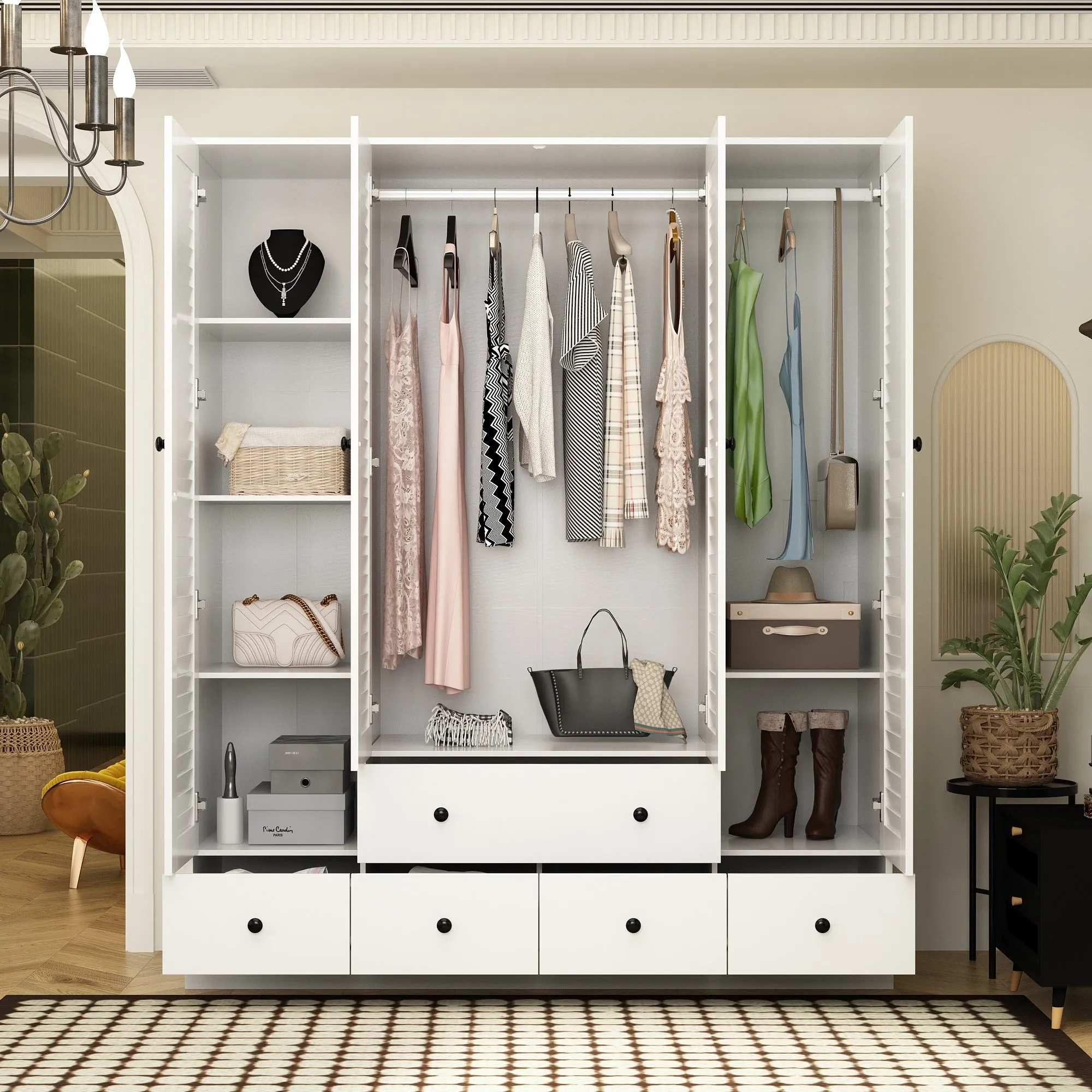 Large Wardrobe Closet Armoire Bedroom Storage Cabinet 4 Doors 5 Drawers