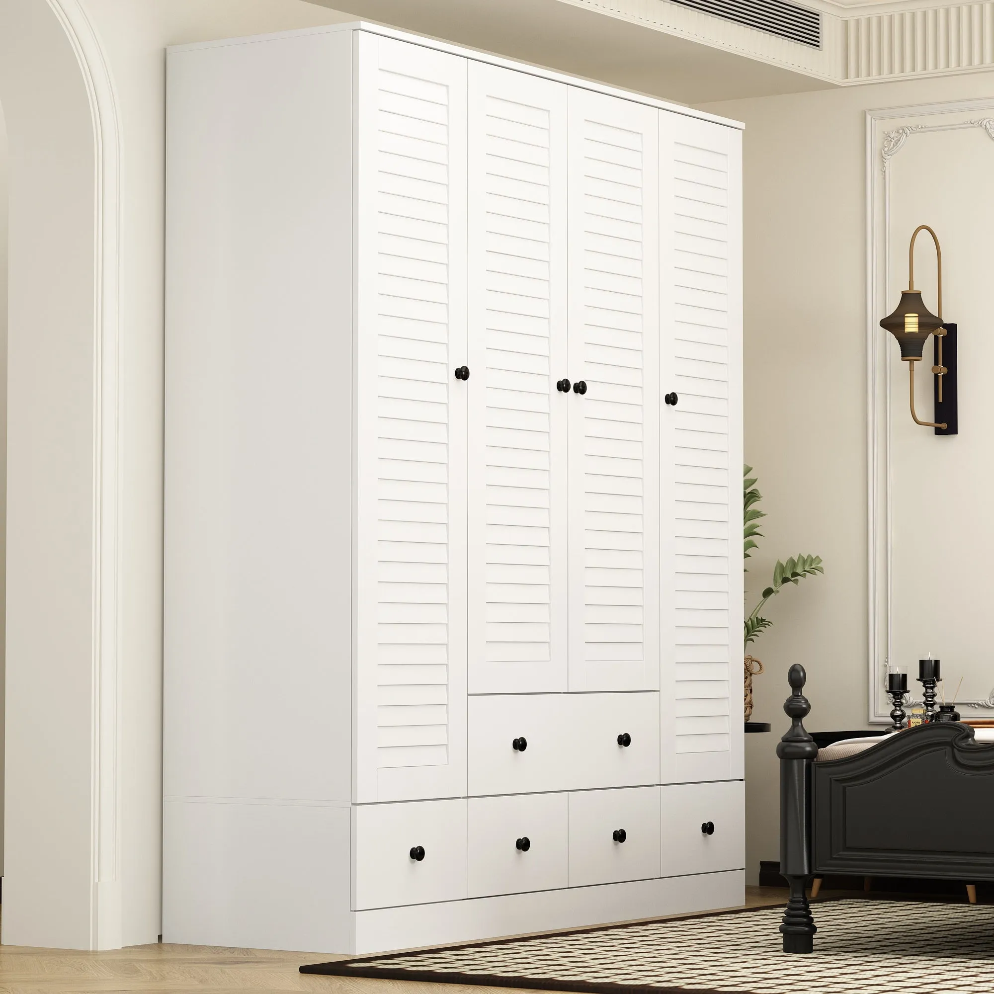 Large Wardrobe Closet Armoire Bedroom Storage Cabinet 4 Doors 5 Drawers