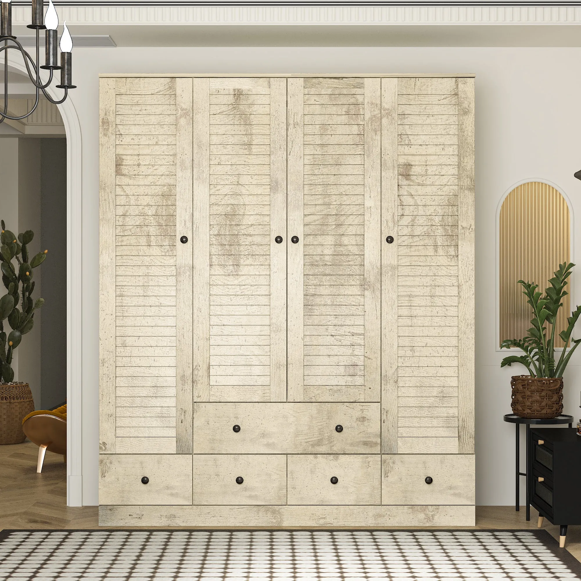 Large Wardrobe Closet Armoire Bedroom Storage Cabinet 4 Doors 5 Drawers