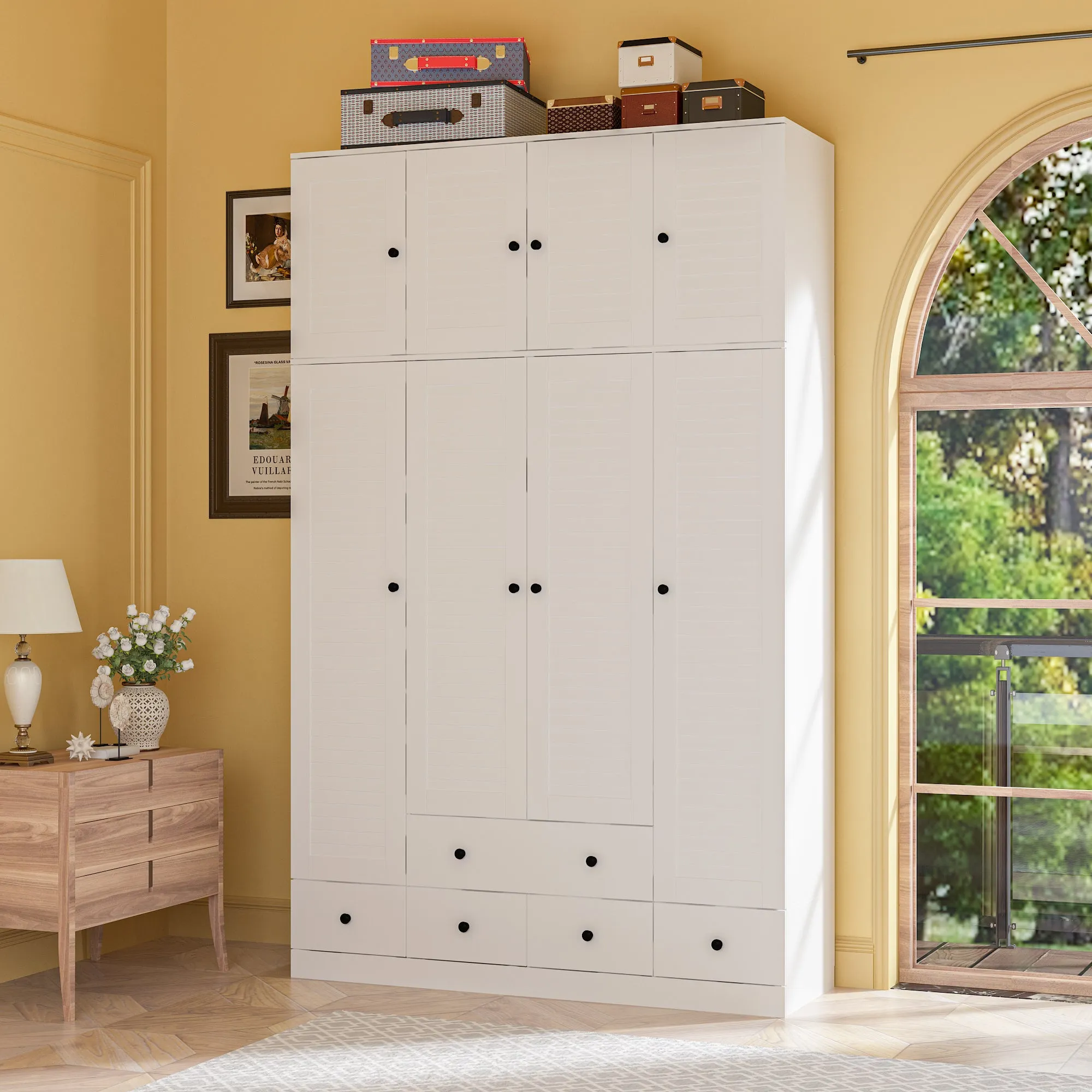 Large Wardrobe Closet Armoire Bedroom Storage Cabinet 4 Doors 5 Drawers