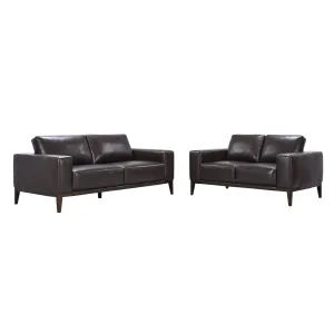 Leather Upholstered 3 2 Seater Sofa Set - Chocolate